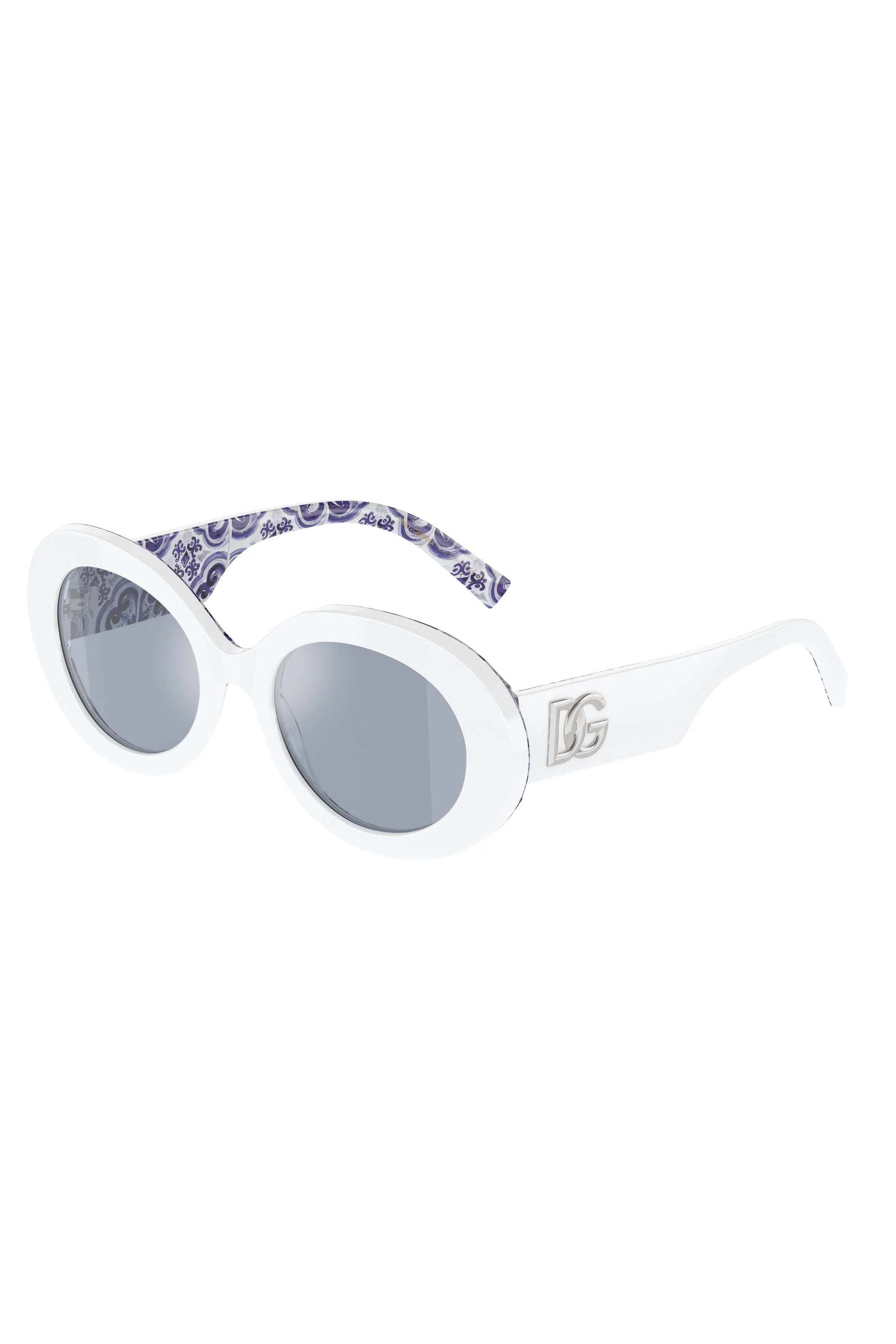 Oval Frame Light Blue Silver Mirror Lens Sunglasses - White - Image 2