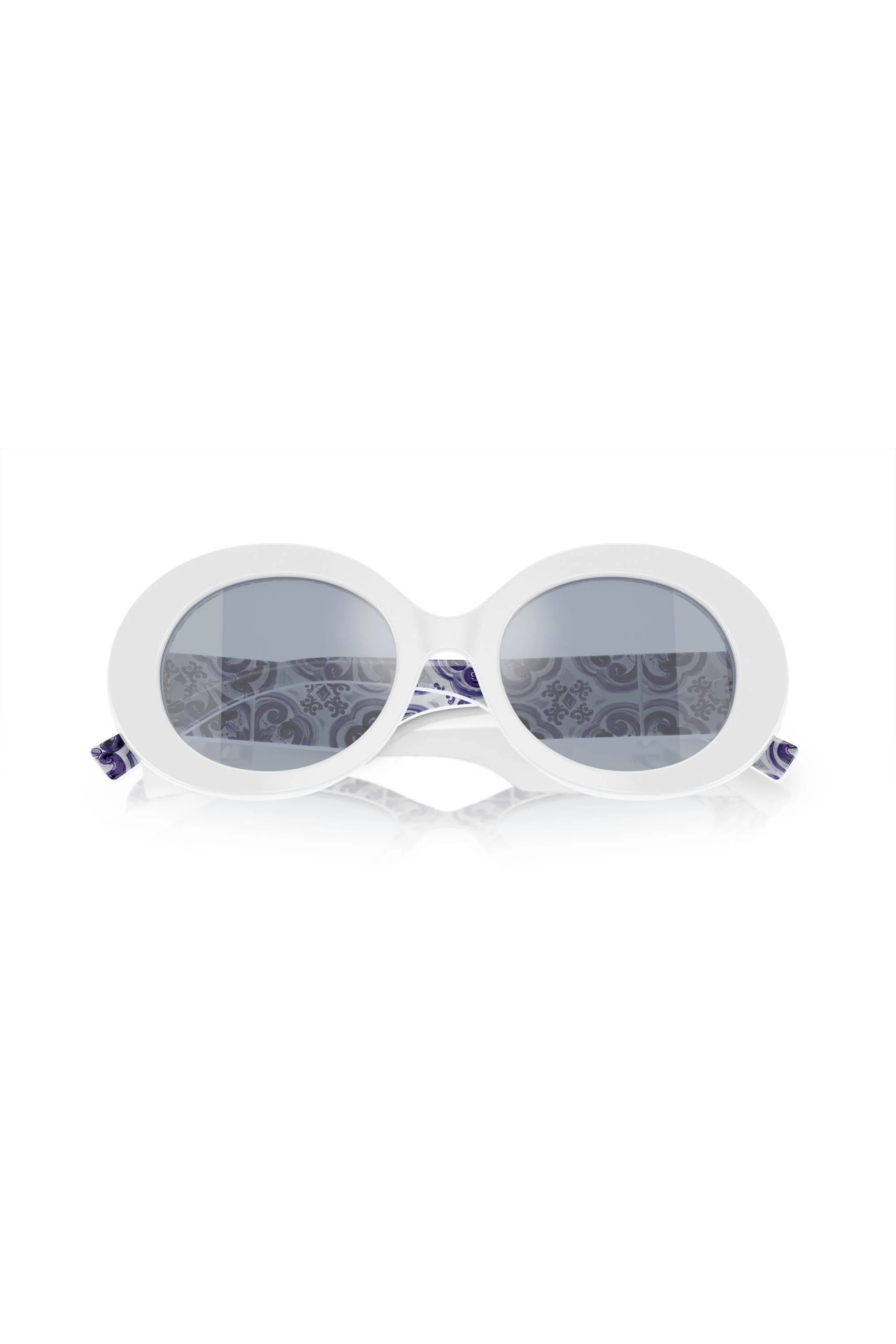 Oval Frame Light Blue Silver Mirror Lens Sunglasses - White - Image 5