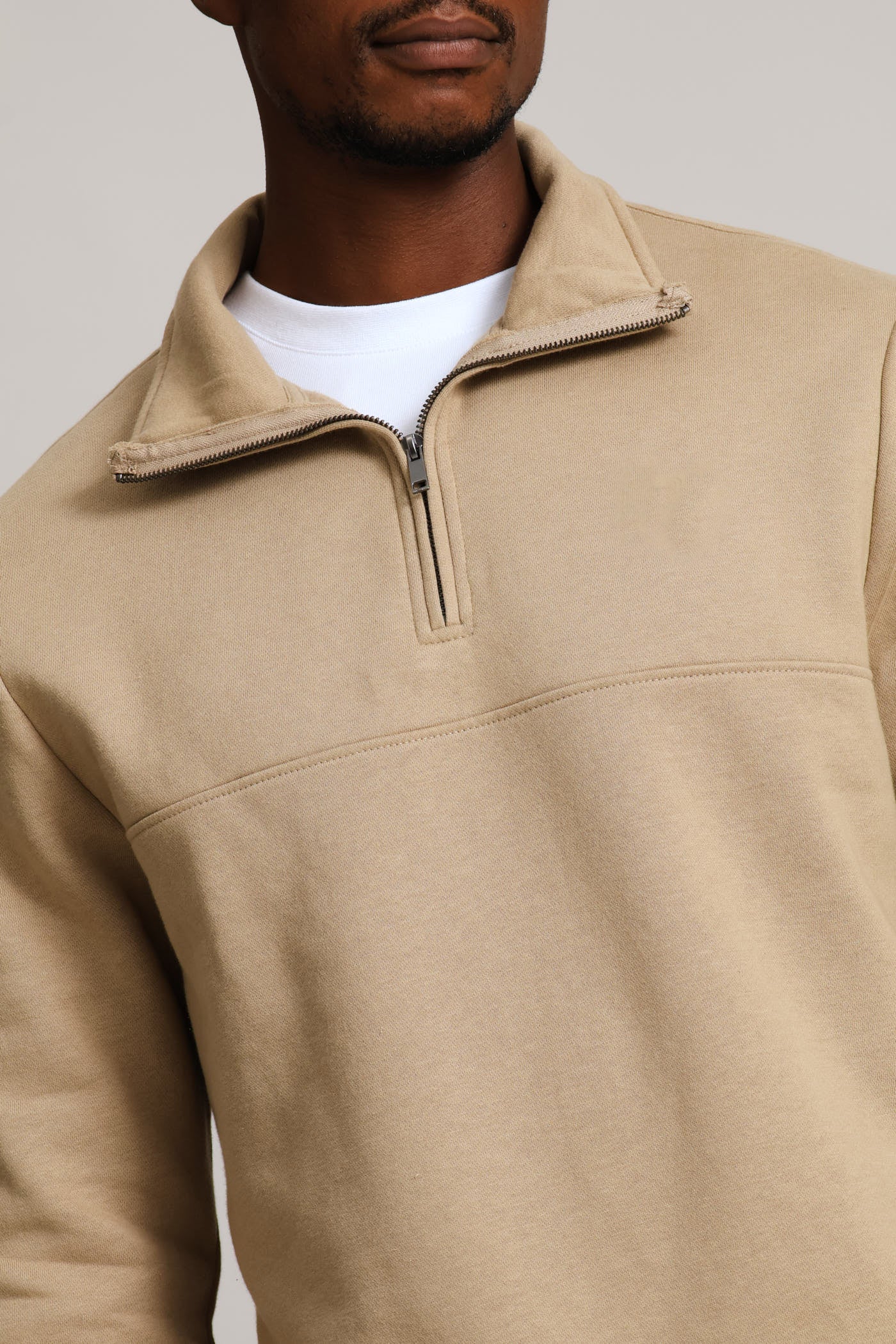 1/4 Zip Fleece Sweat - Taupe - Image 2
