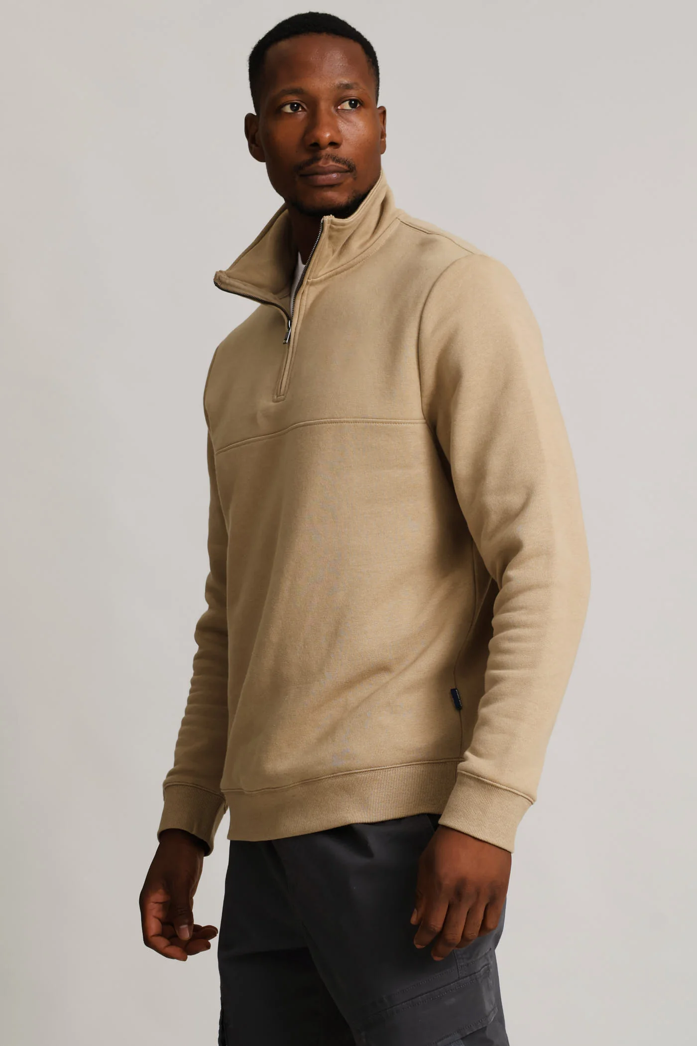1/4 Zip Fleece Sweat - Taupe - Image 3