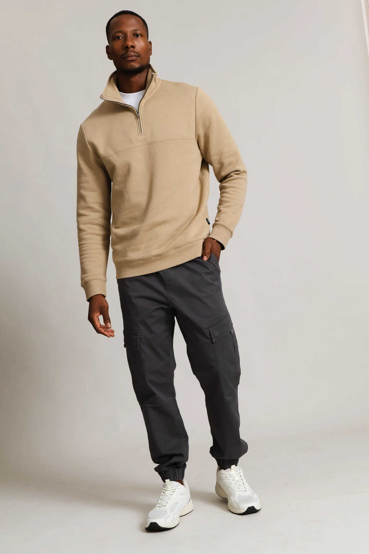 1/4 Zip Fleece Sweat - Taupe - Image 5