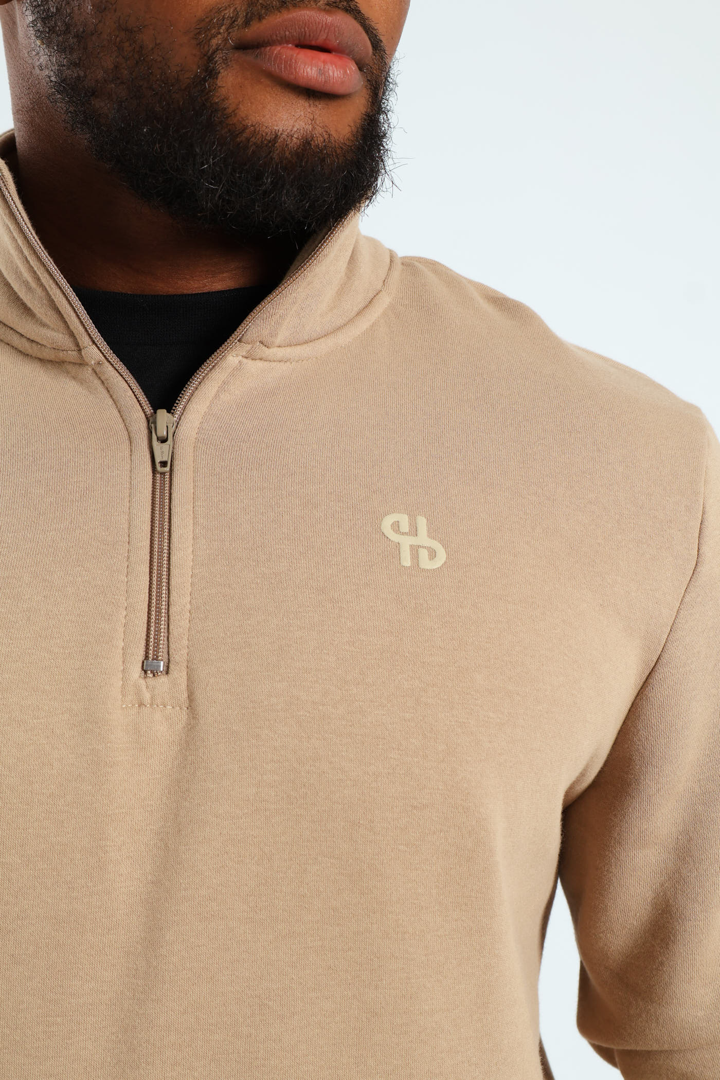 1/4 Zip Fleece Sweater - Taupe - Image 2