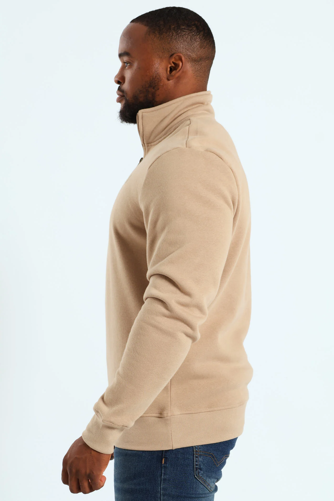 1/4 Zip Fleece Sweater - Taupe - Image 3