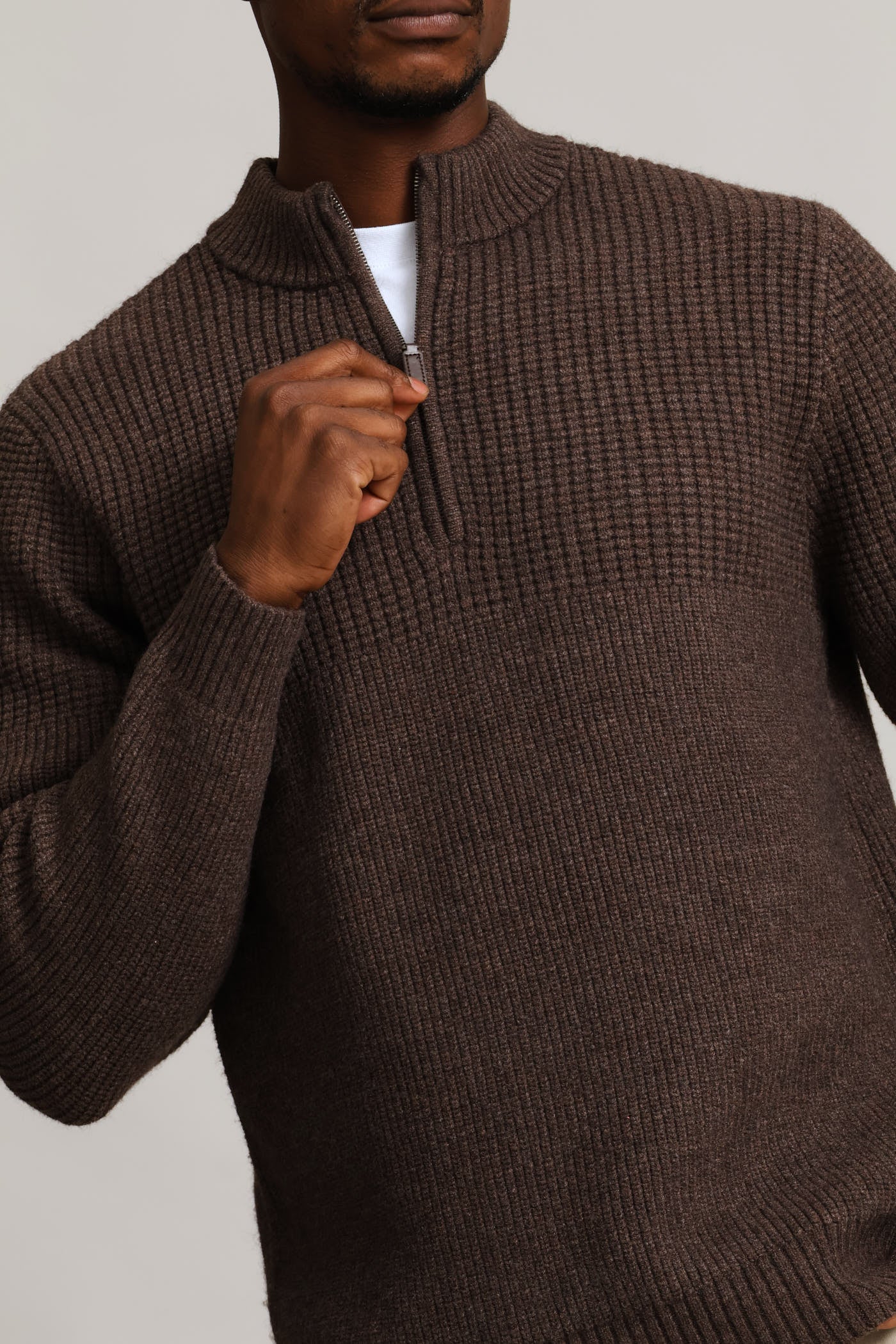 1/4 Zip Knitwear - Chocolate - Image 2