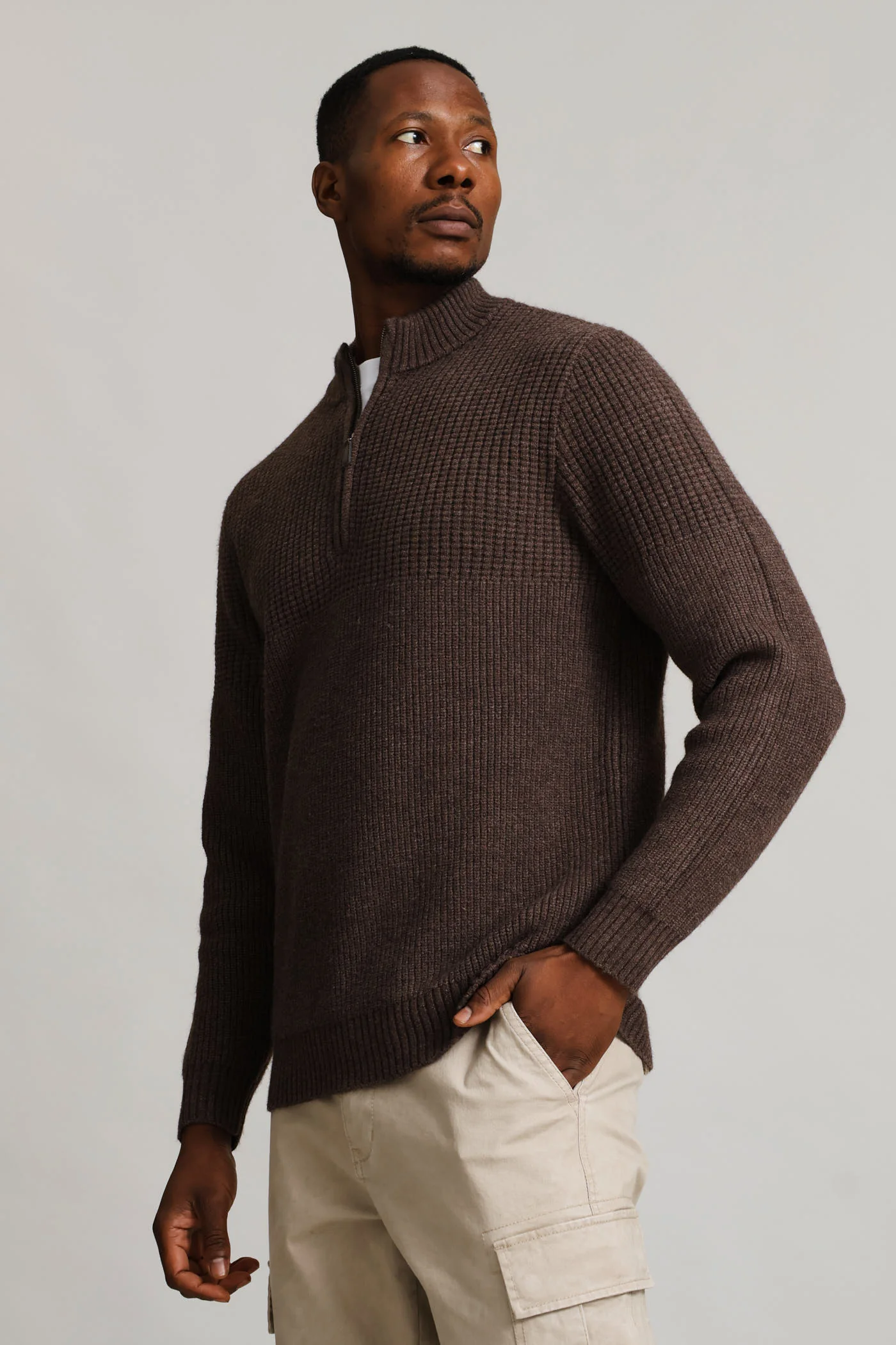 1/4 Zip Knitwear - Chocolate - Image 3