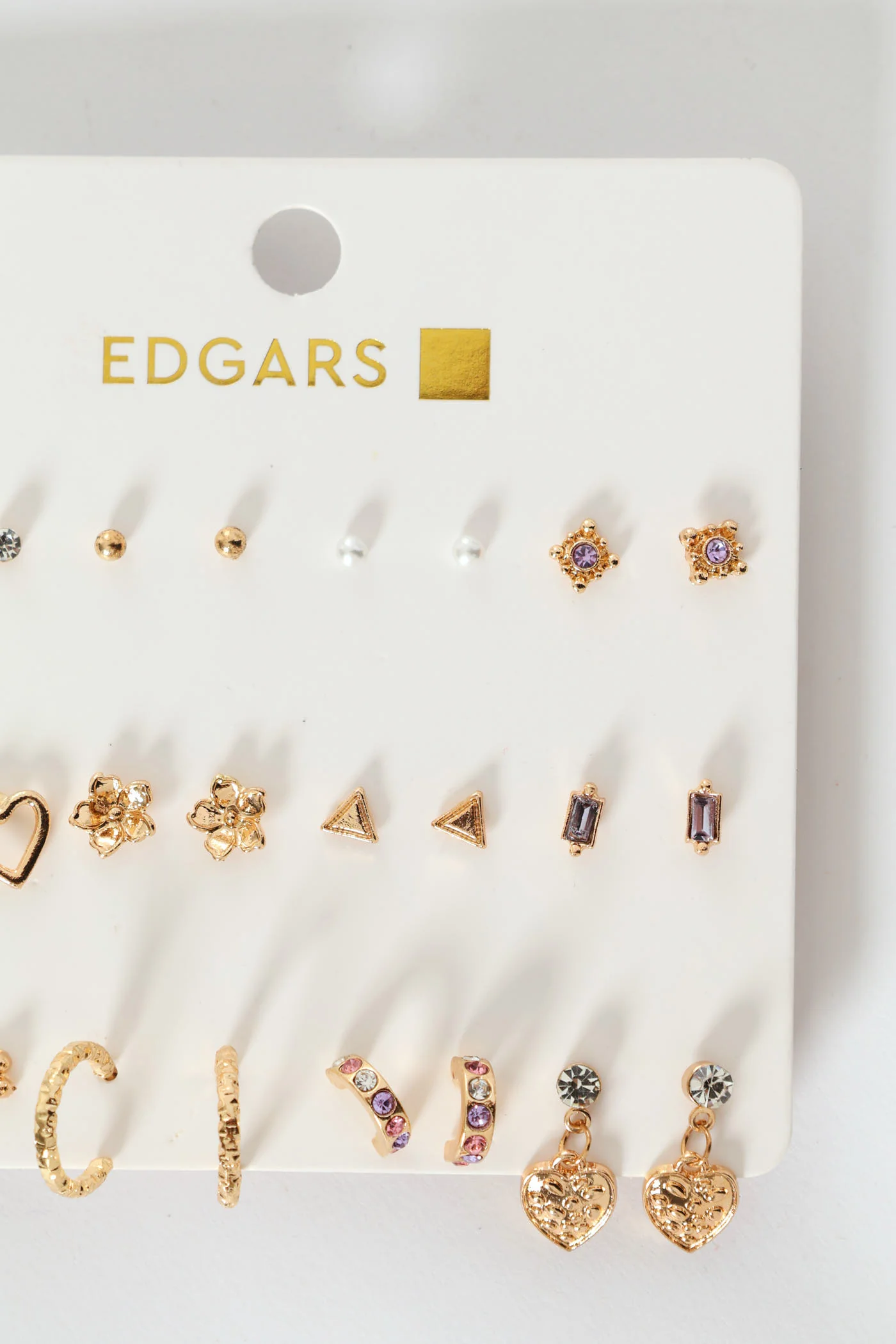 12 Pack Hearts, Flower & Hoops Earring Pack - Gold - Image 2