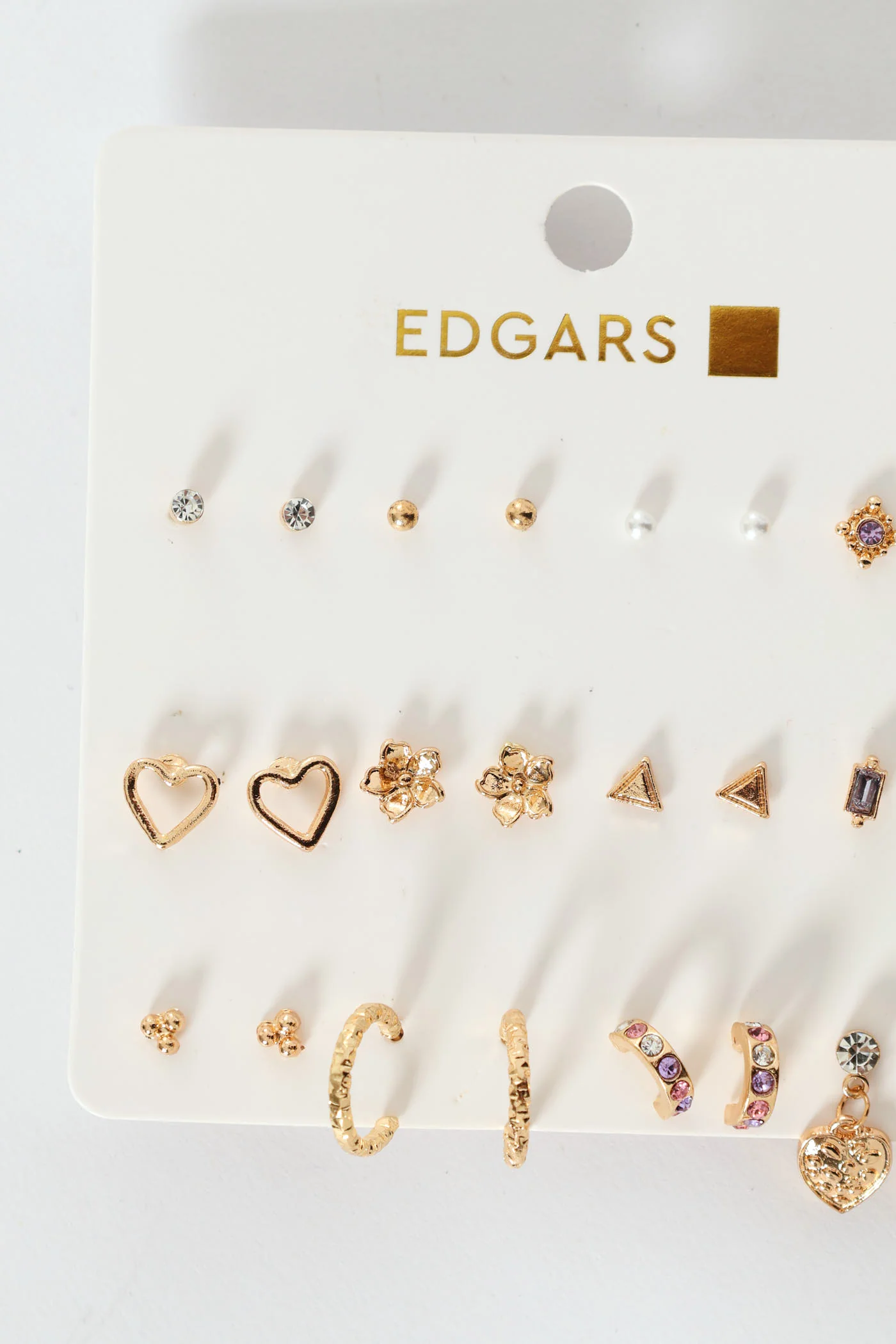 12 Pack Hearts, Flower & Hoops Earring Pack - Gold - Image 3