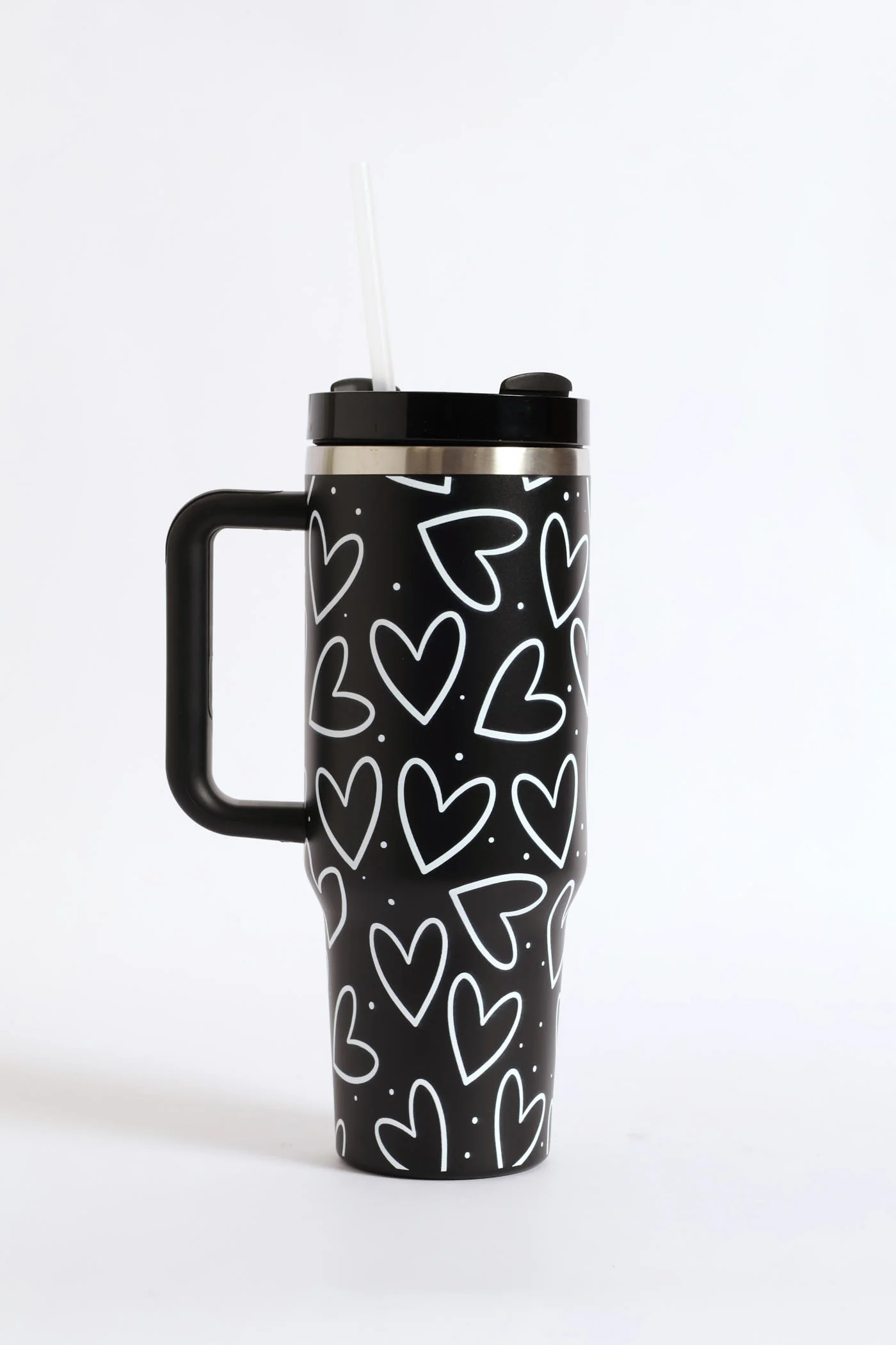 1200ml Heart Print Cup - Black - Image 3
