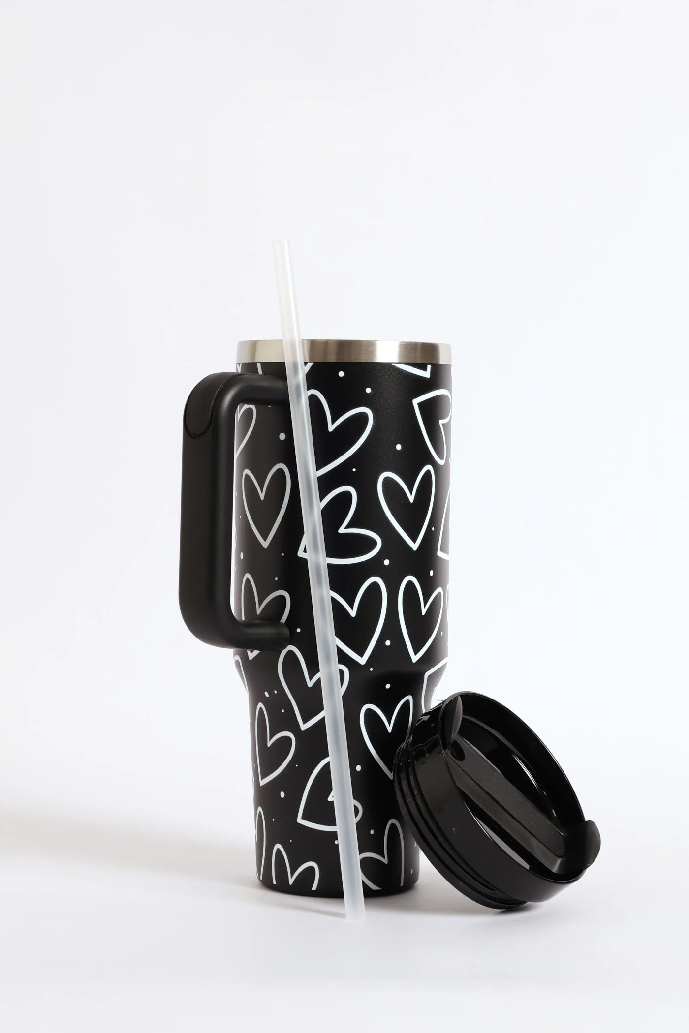 1200ml Heart Print Cup - Black - Image 4