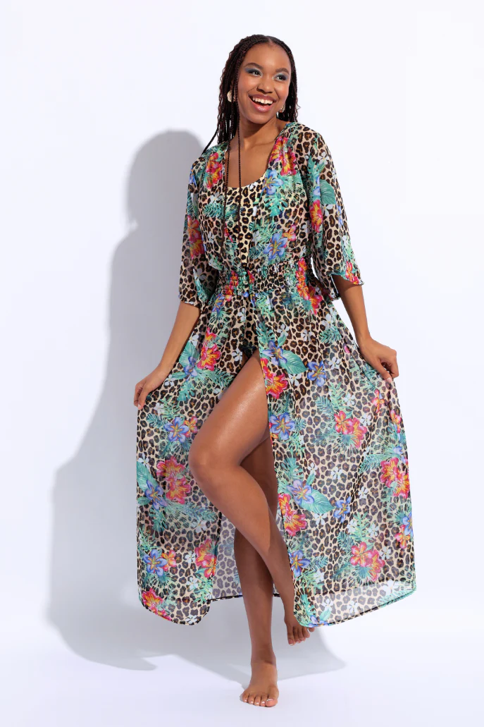 1Pc Tropical Animal Print Swimsuit - Multi - Image 3