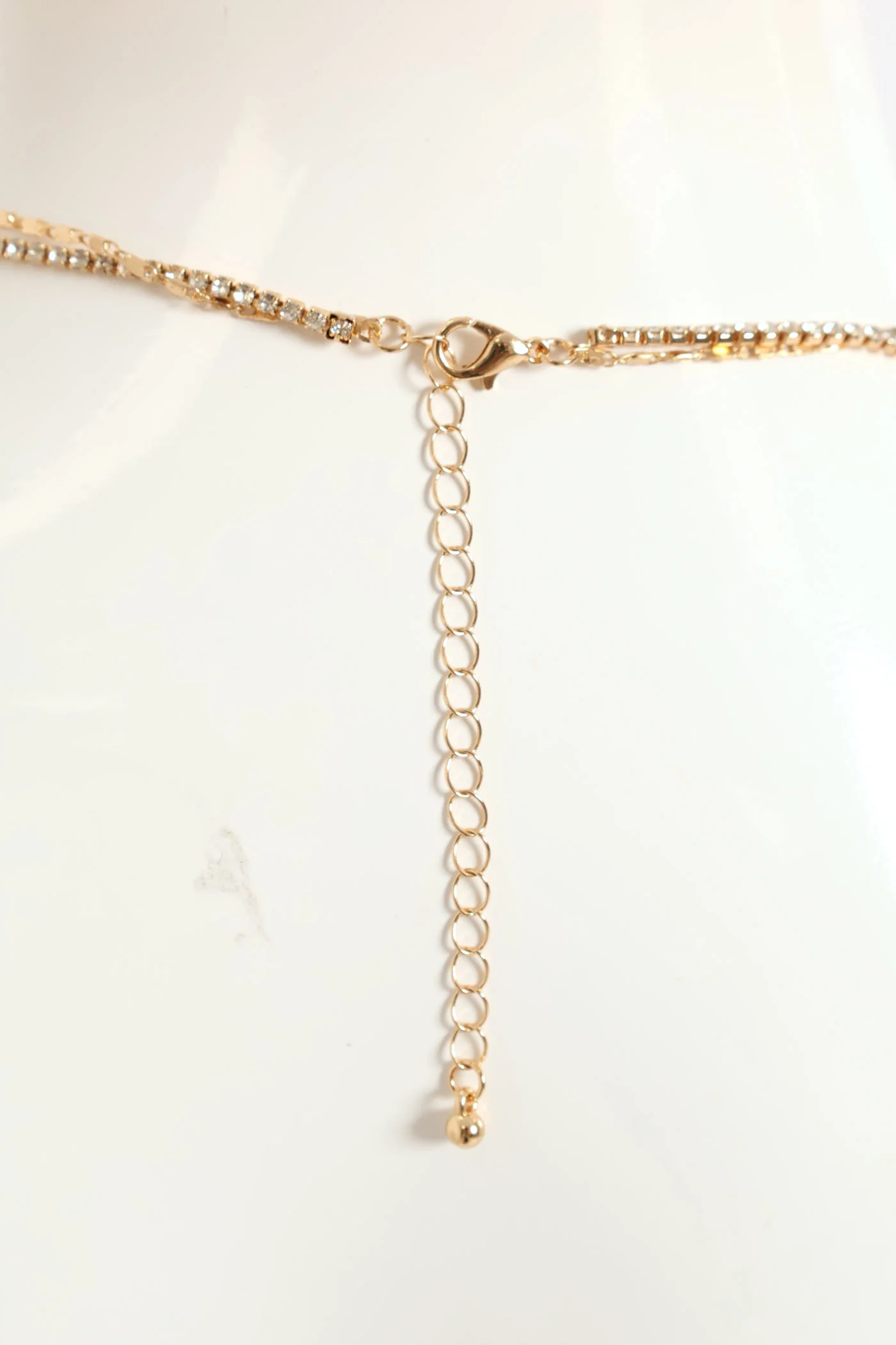 2 Layer Diamante Cross Pendant Necklace - Gold - Image 2