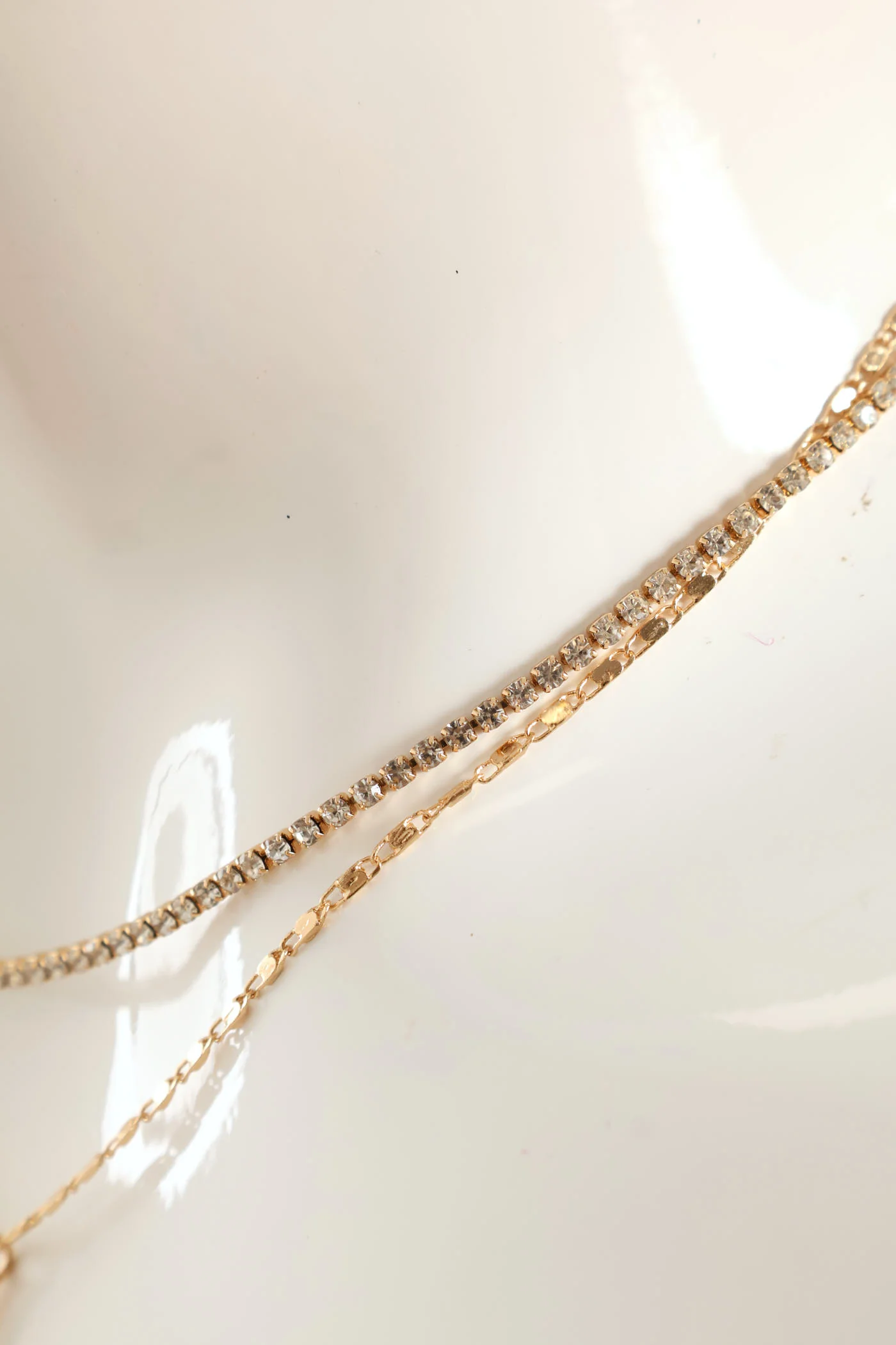 2 Layer Diamante Cross Pendant Necklace - Gold - Image 3