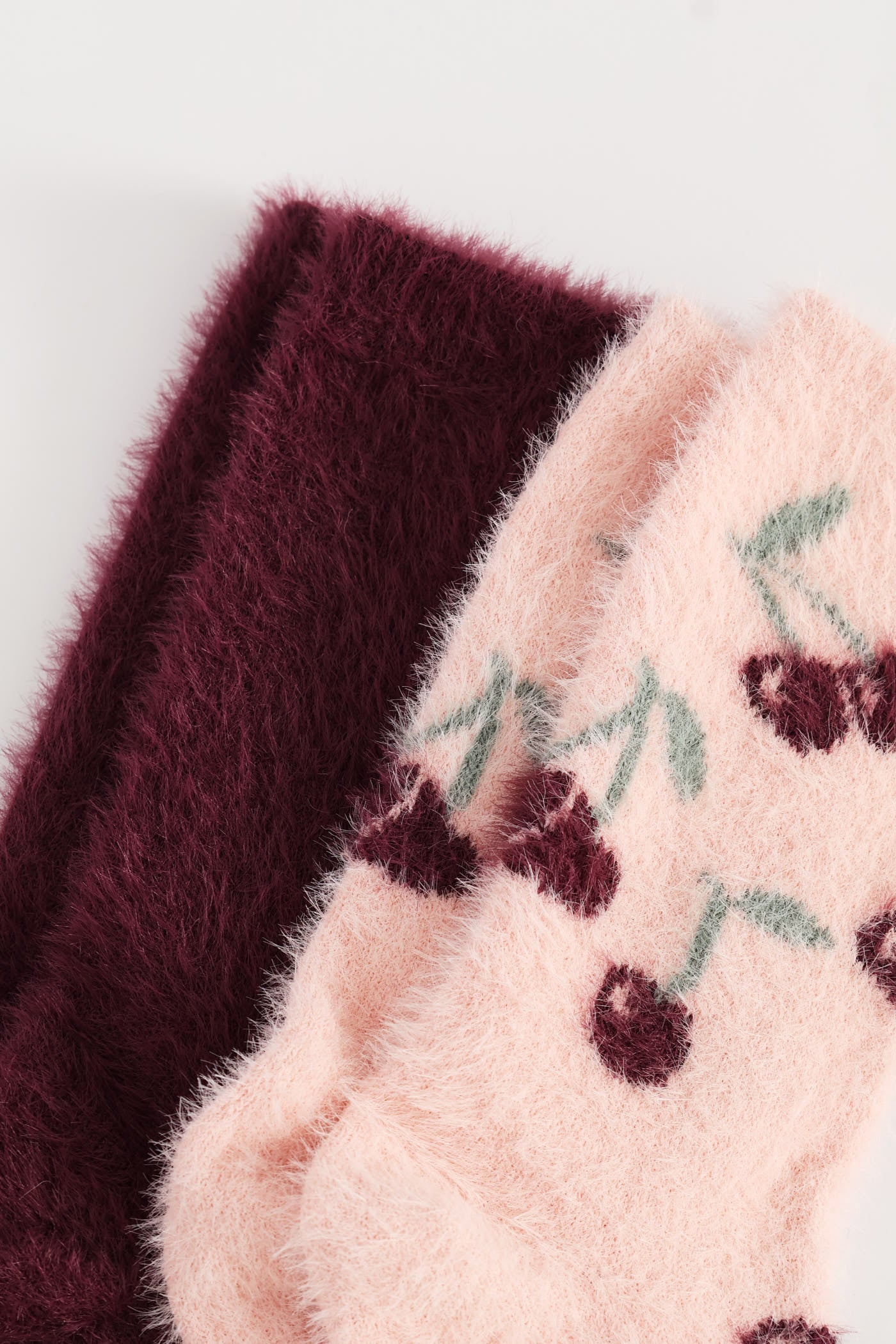 2 Pack Chenille Cherries Cosy Socks - Burgundy - Image 2