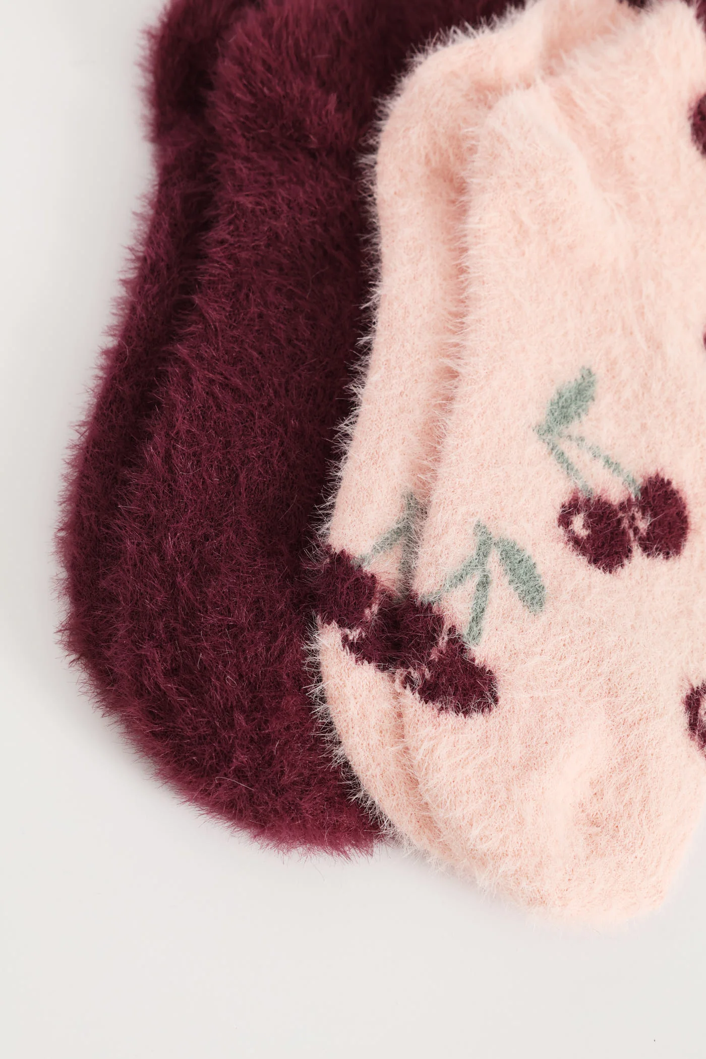 2 Pack Chenille Cherries Cosy Socks - Burgundy - Image 3