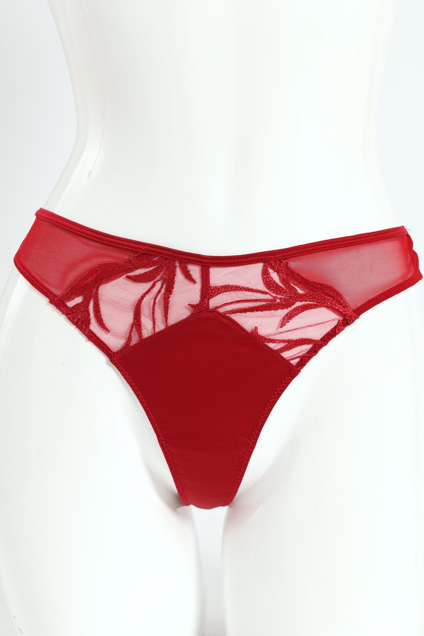 2 Pack Cloth & Embroidered Thong Panty - Red/Black - Image 6