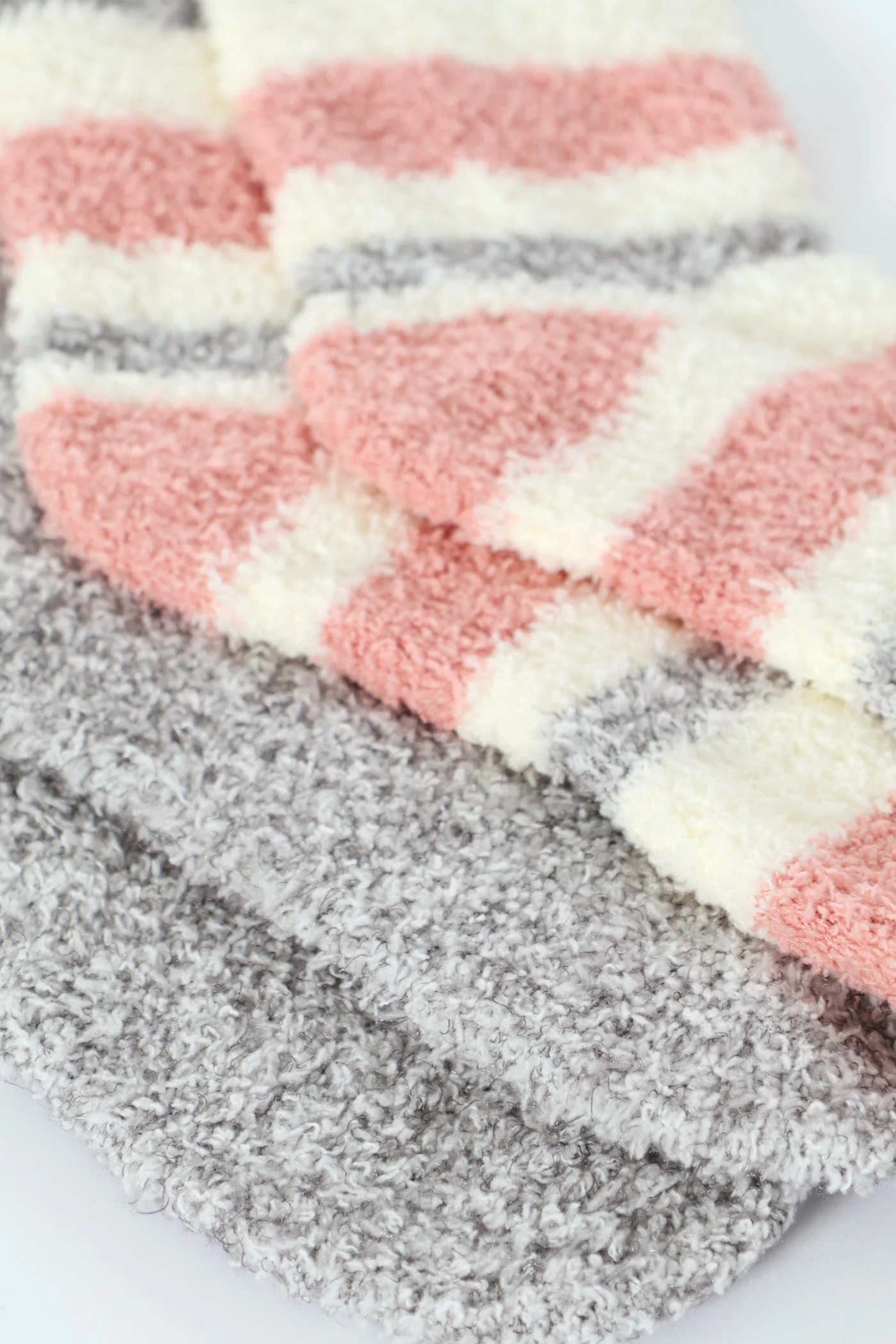 2 Pack Cosy Stripe Socks - Grey/Pink - Image 2