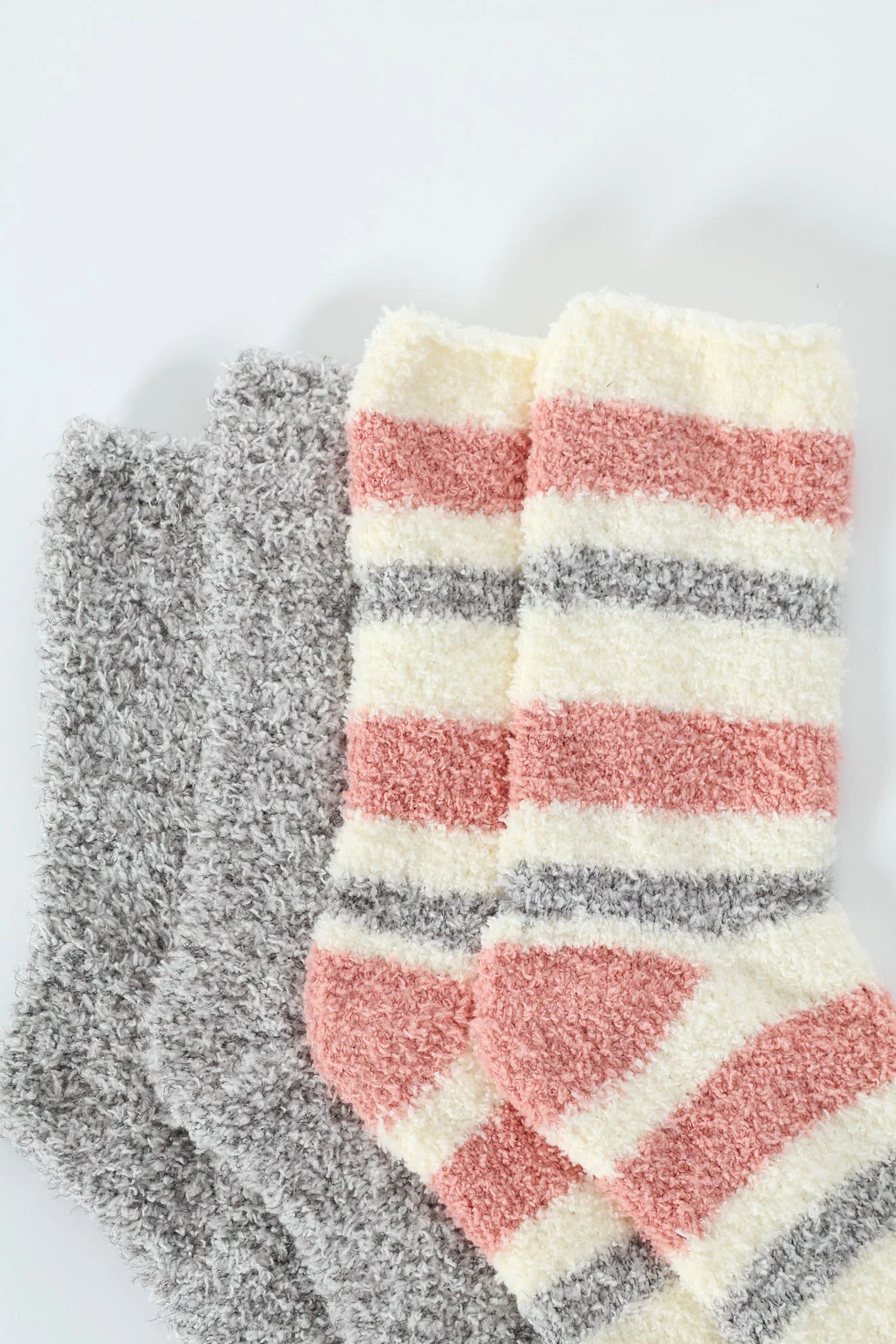 2 Pack Cosy Stripe Socks - Grey/Pink - Image 3