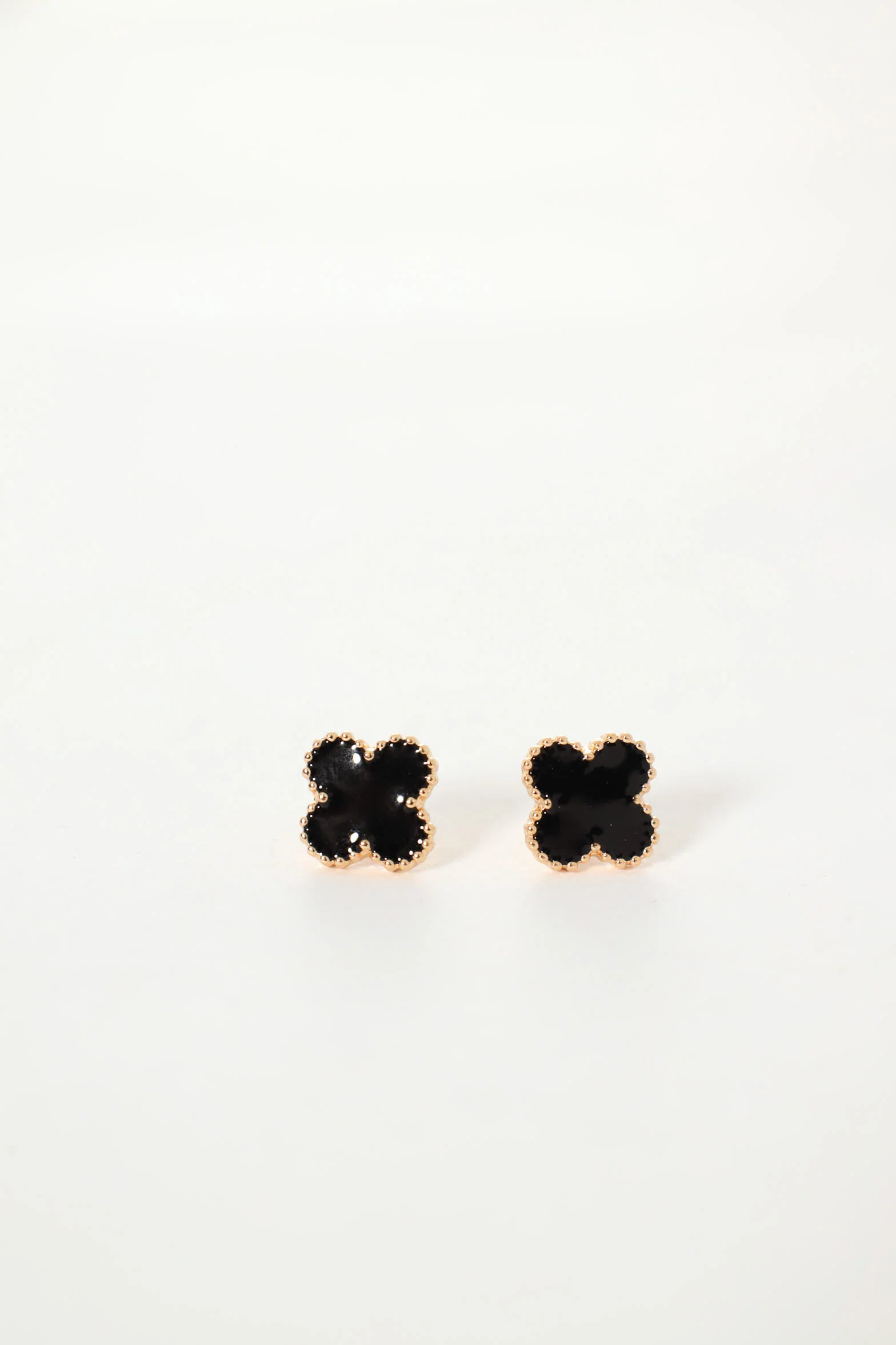 2 Pack Enamel Clover Stud & Pendant Necklace - Gold/Black - Image 2