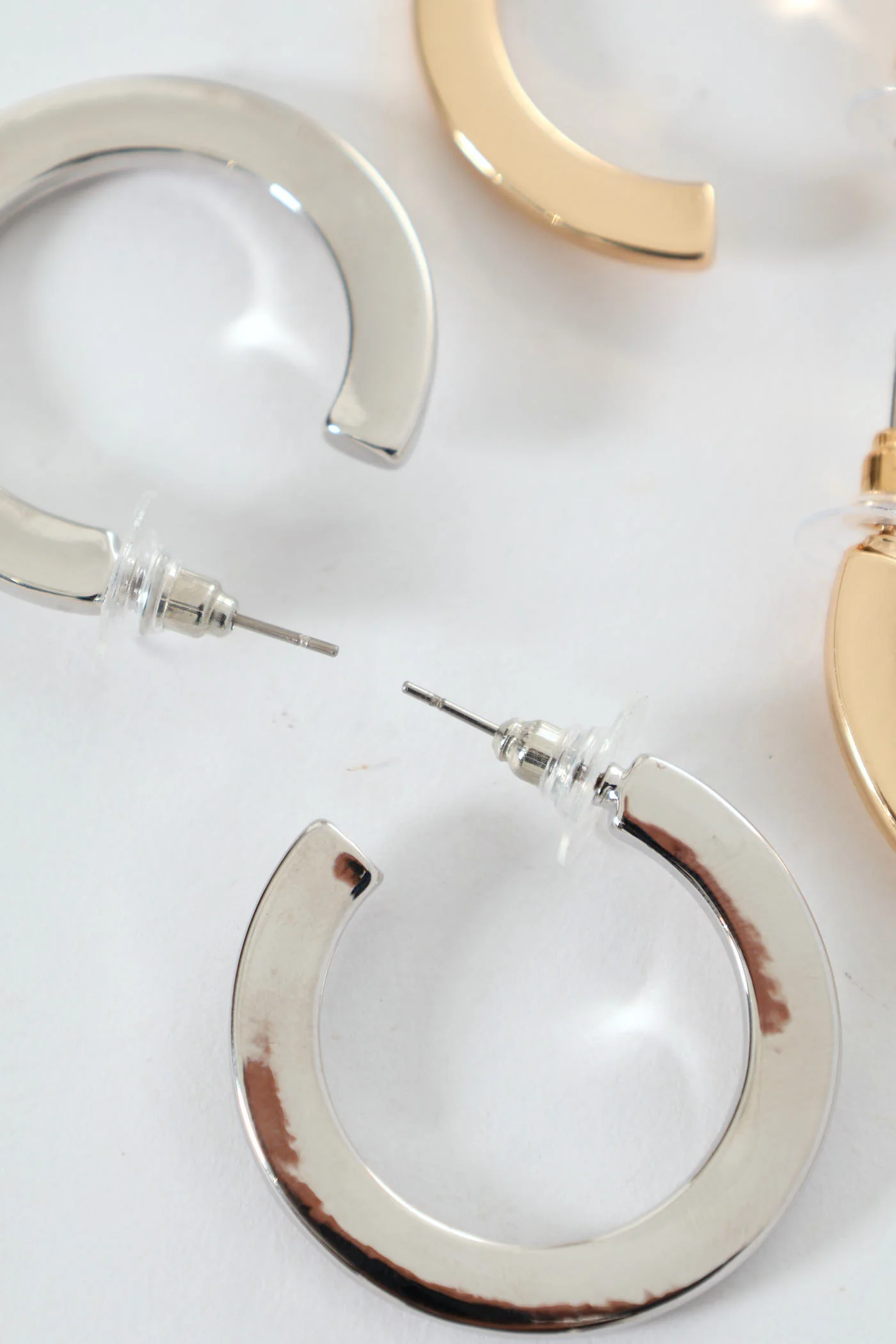 2 Pack Flat Hoop Earrings - Gold/Silver - Image 2