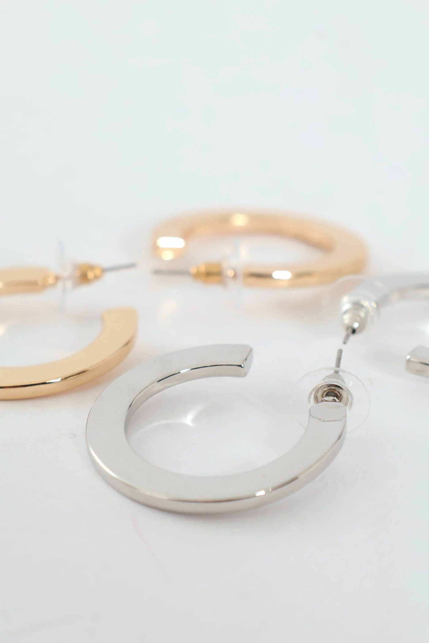 2 Pack Flat Hoop Earrings - Gold/Silver - Image 4