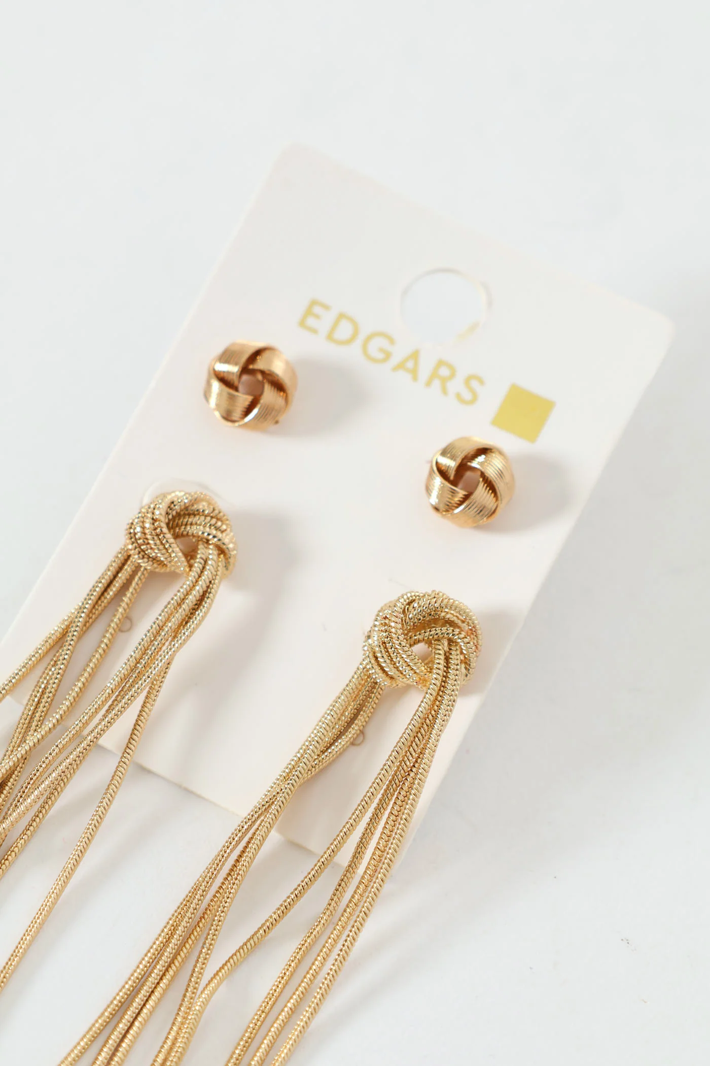 2 Pack Knot Stud & Tassel Earrings - Gold - Image 2