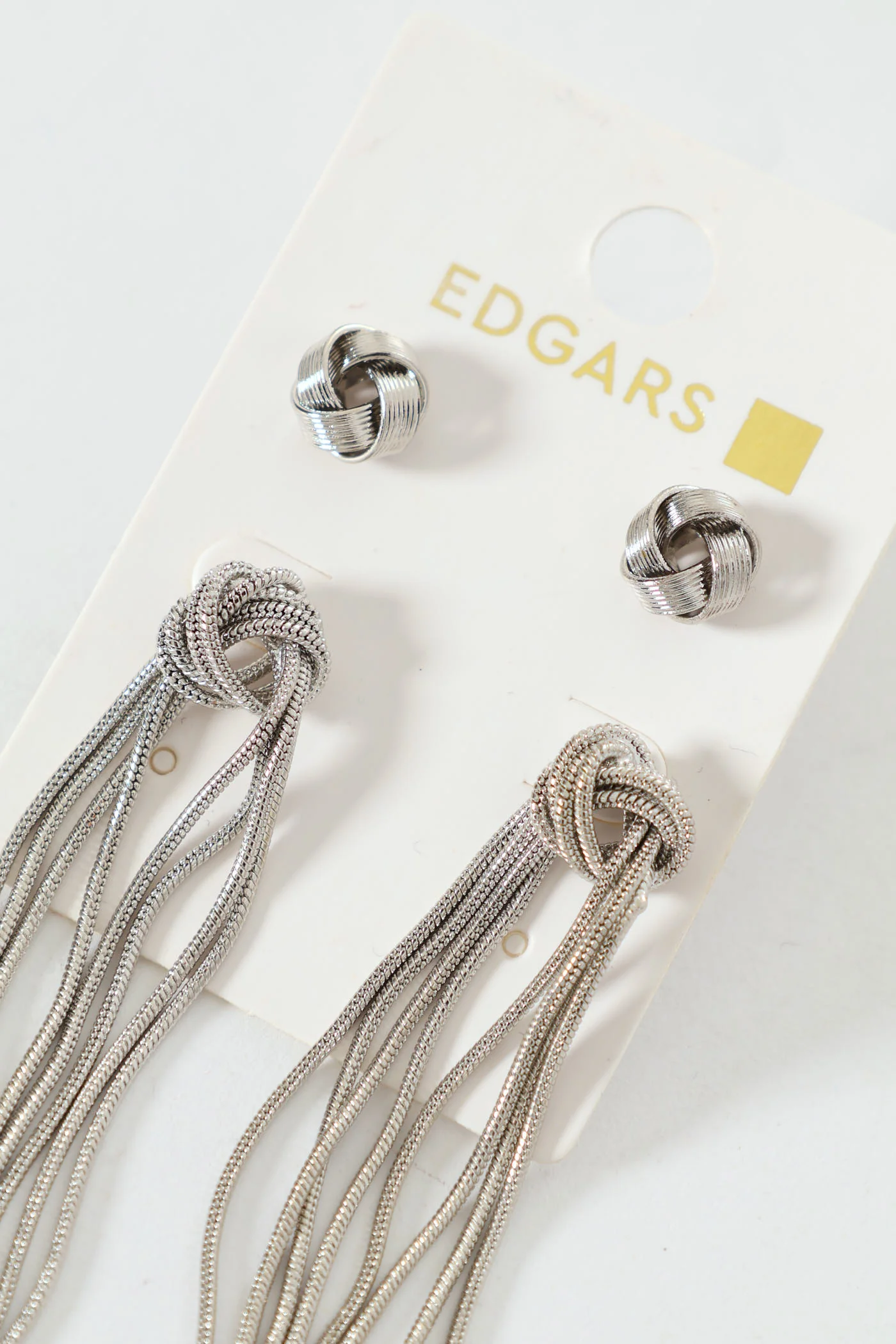 2 Pack Knot Stud & Tassel Earrings - Silver - Image 2