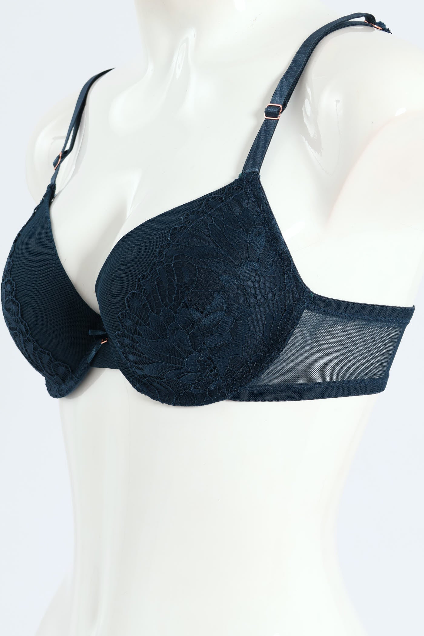 2 Pack Lace & Mesh Plunge Bra - Teal/Slate - Image 4