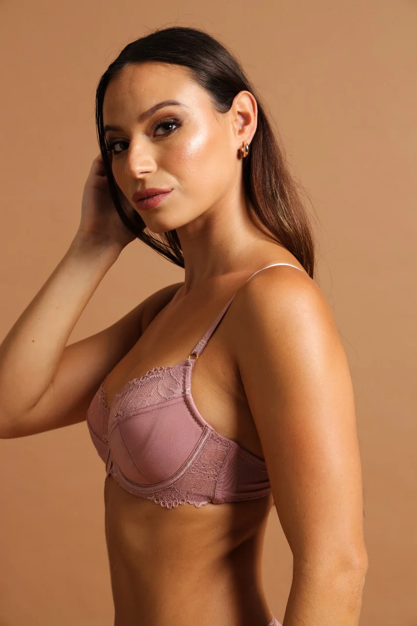 2 Pack Lace & Shiny Microfibre Balconette Bra - Dusty Rose/Graystone - Image 5