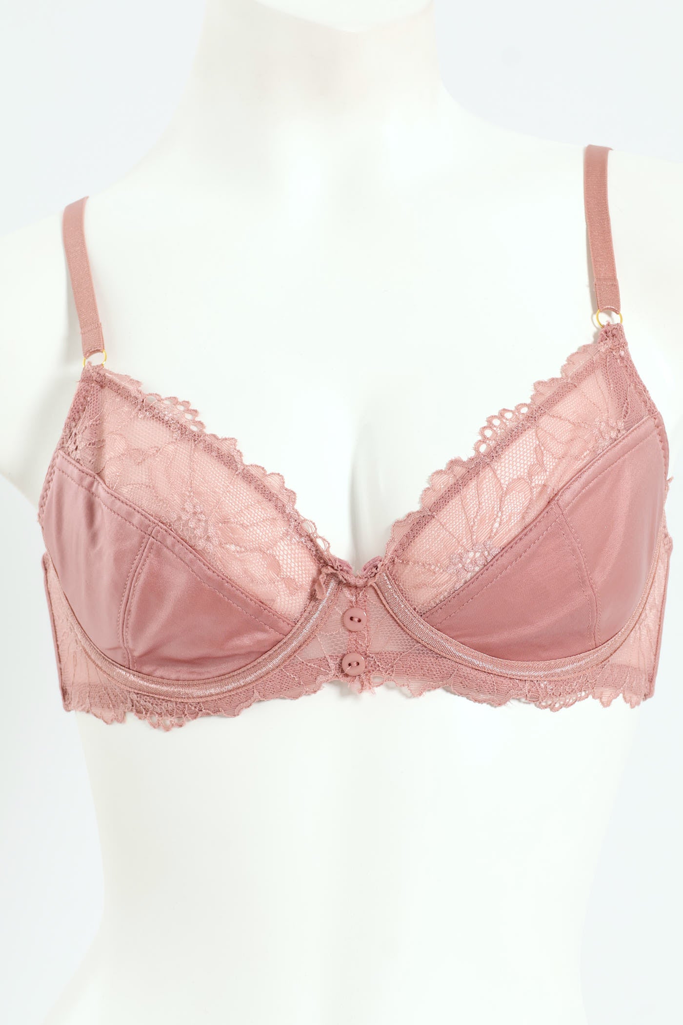 2 Pack Lace & Shiny Microfibre Balconette Bra - Dusty Rose/Graystone - Image 9