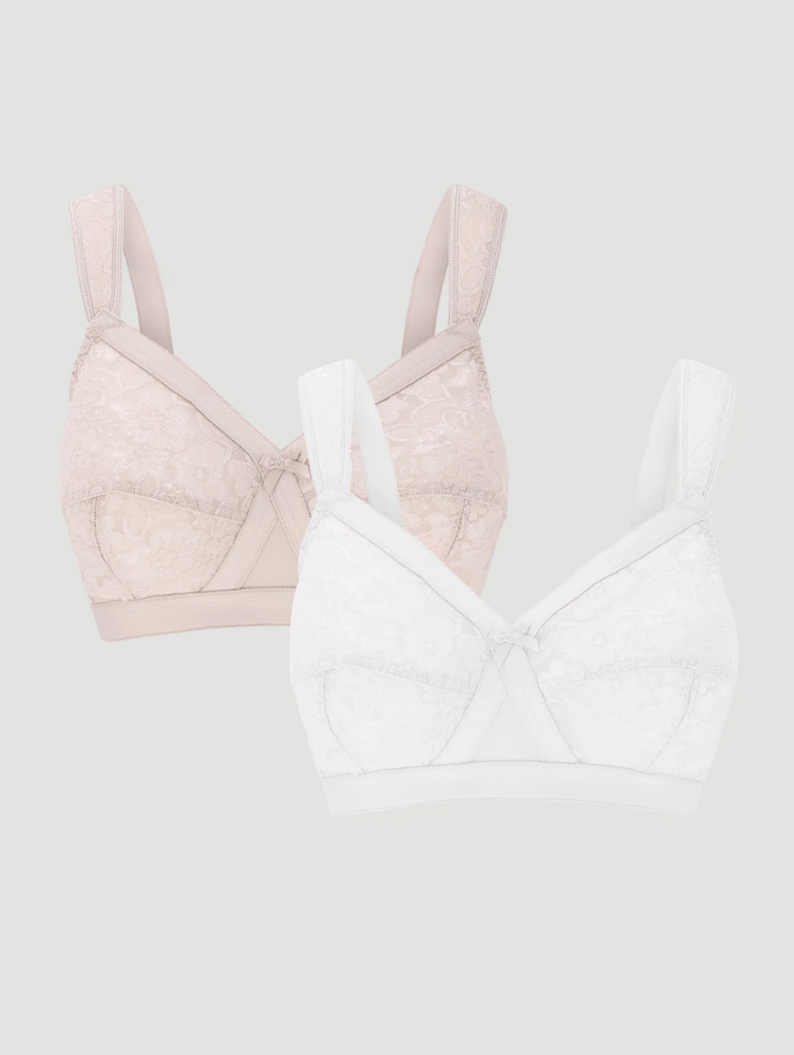 2 Pack Lace Cross Your Heart Bras - Beige/White - Image 5