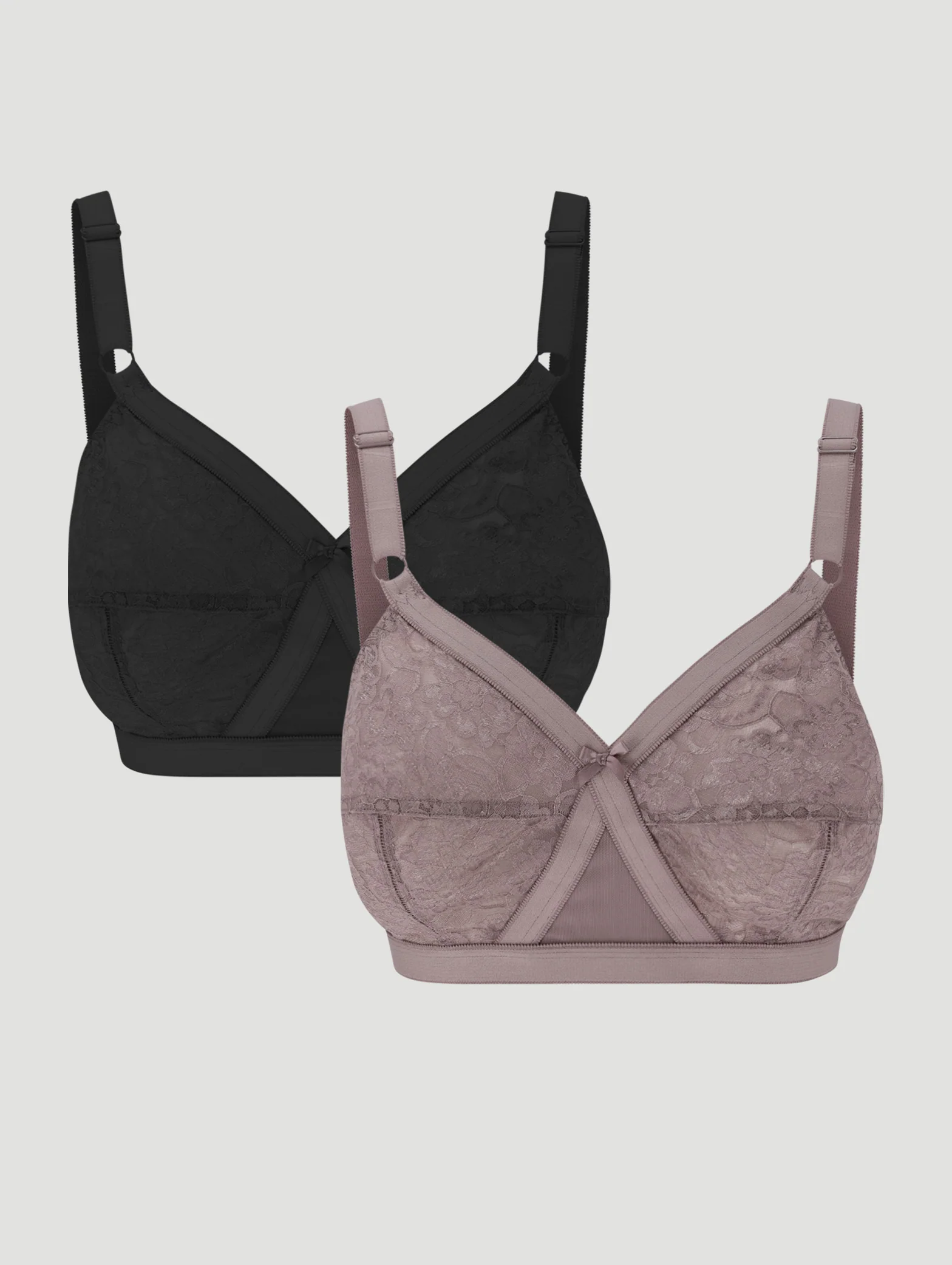 2 Pack Lace Cross Your Heart Bras - Mocha/Black - Image 6