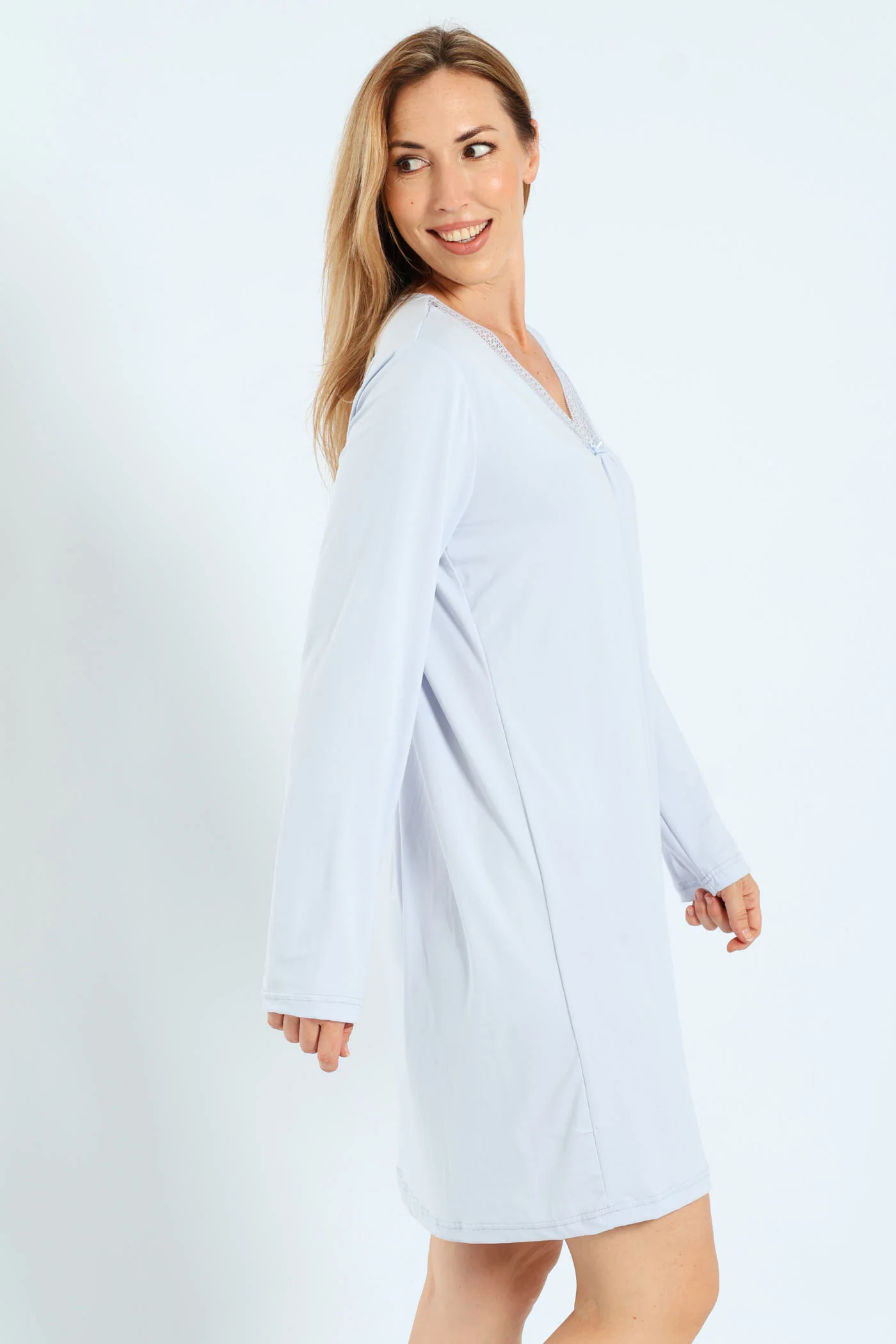 2 Pack Lace Detail Ditsy Floral Sleepshirts - White/Blue - Image 4