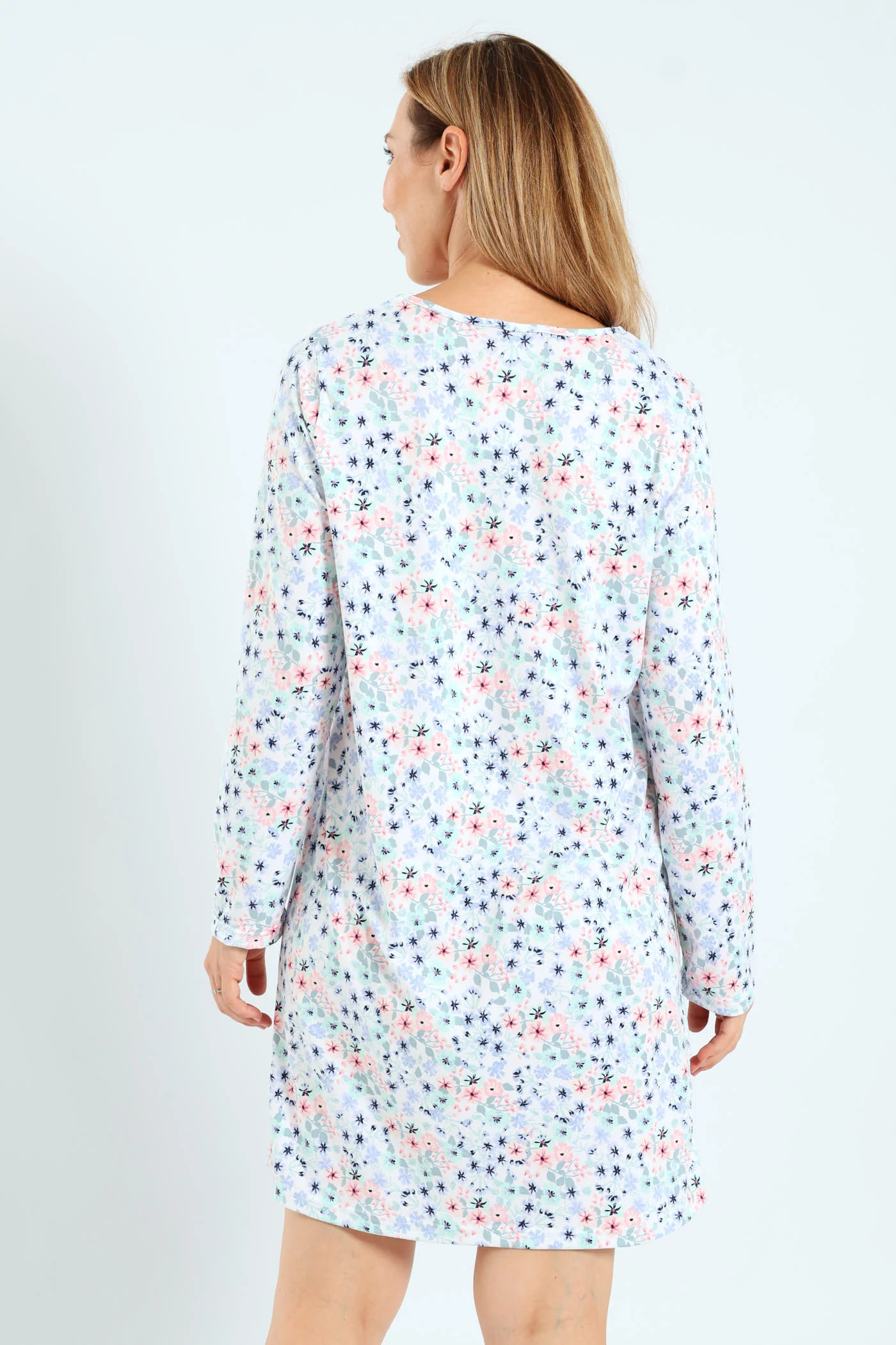 2 Pack Lace Detail Ditsy Floral Sleepshirts - White/Blue - Image 5