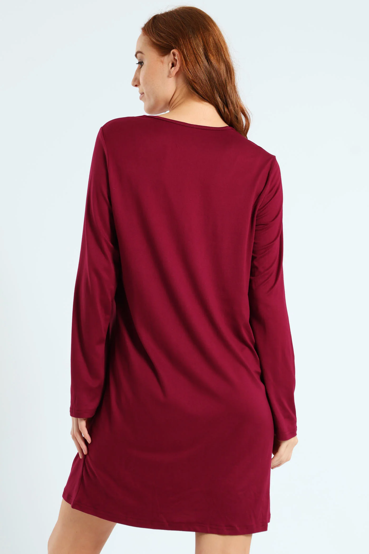 2 Pack Lace Detail Long Sleeve Soft Touch Sleep Shirt - Pink/Burgundy - Image 7
