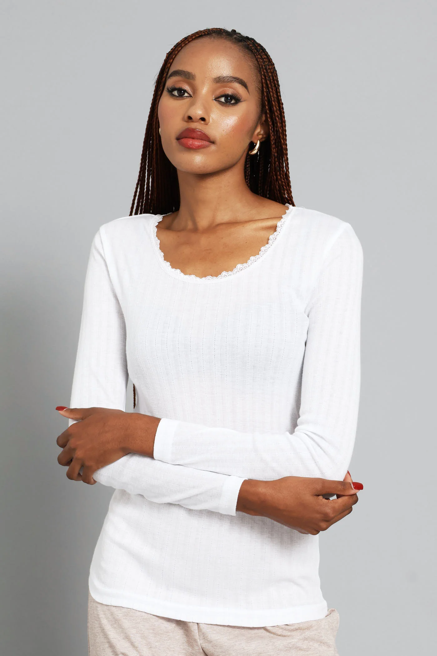 2 Pack Long Sleeve Thermal Spencer Slip - White/Beige - Image 4