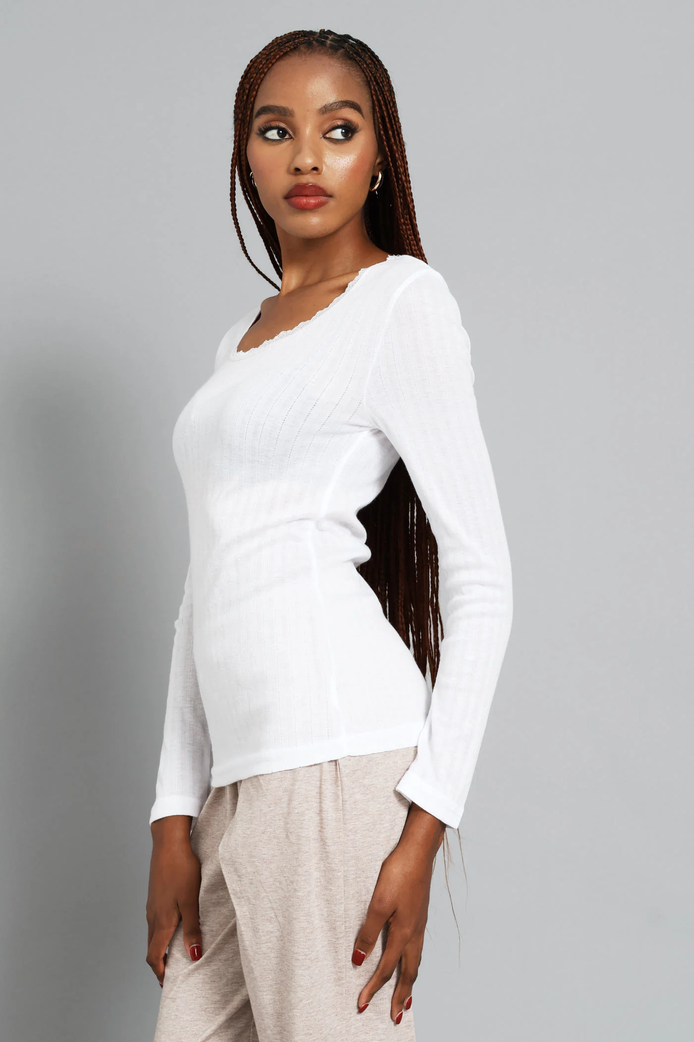 2 Pack Long Sleeve Thermal Spencer Slip - White/Beige - Image 6