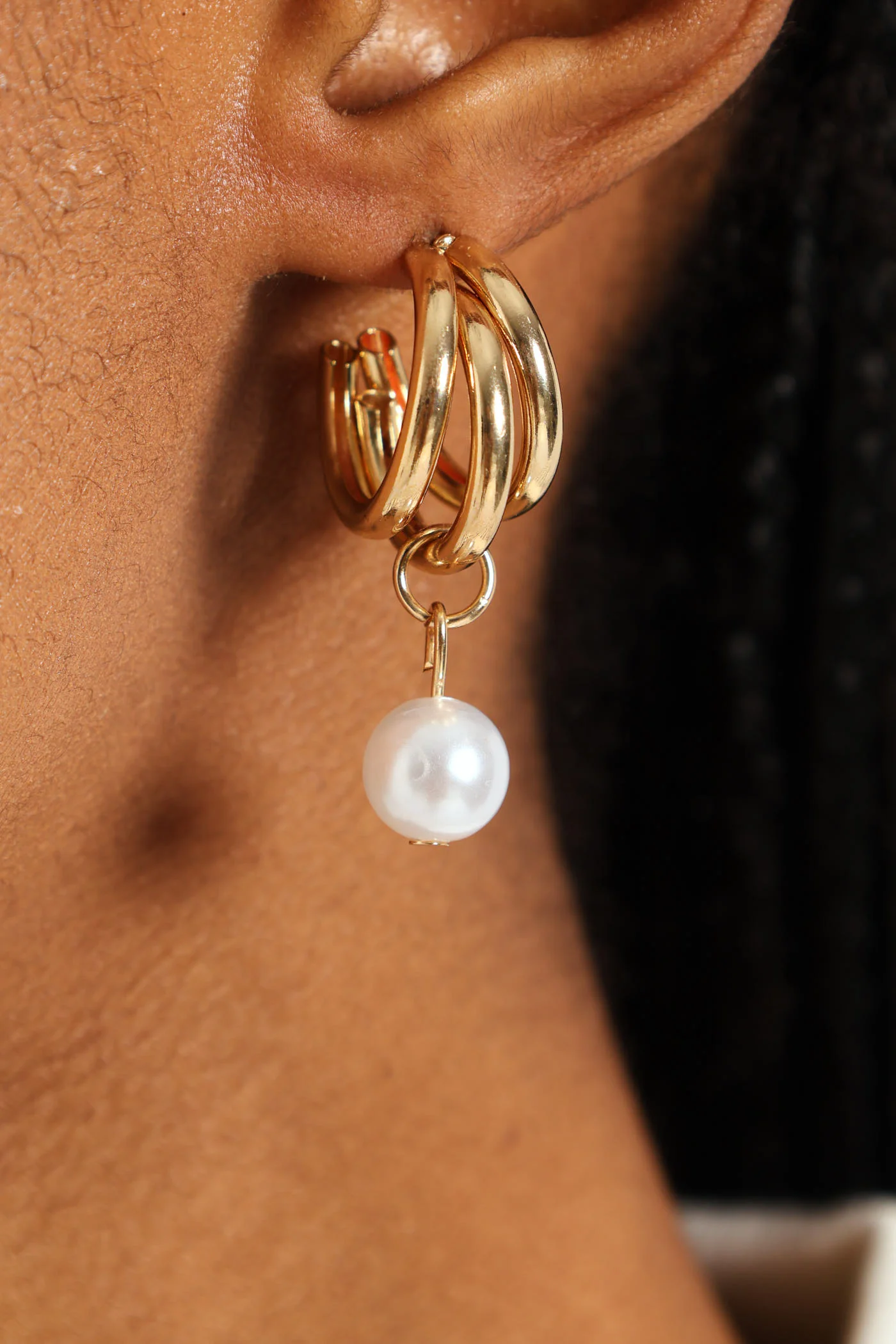 2 Pack Pearl Bead Drop & Multi Hoop Earrings - Gold - Image 3