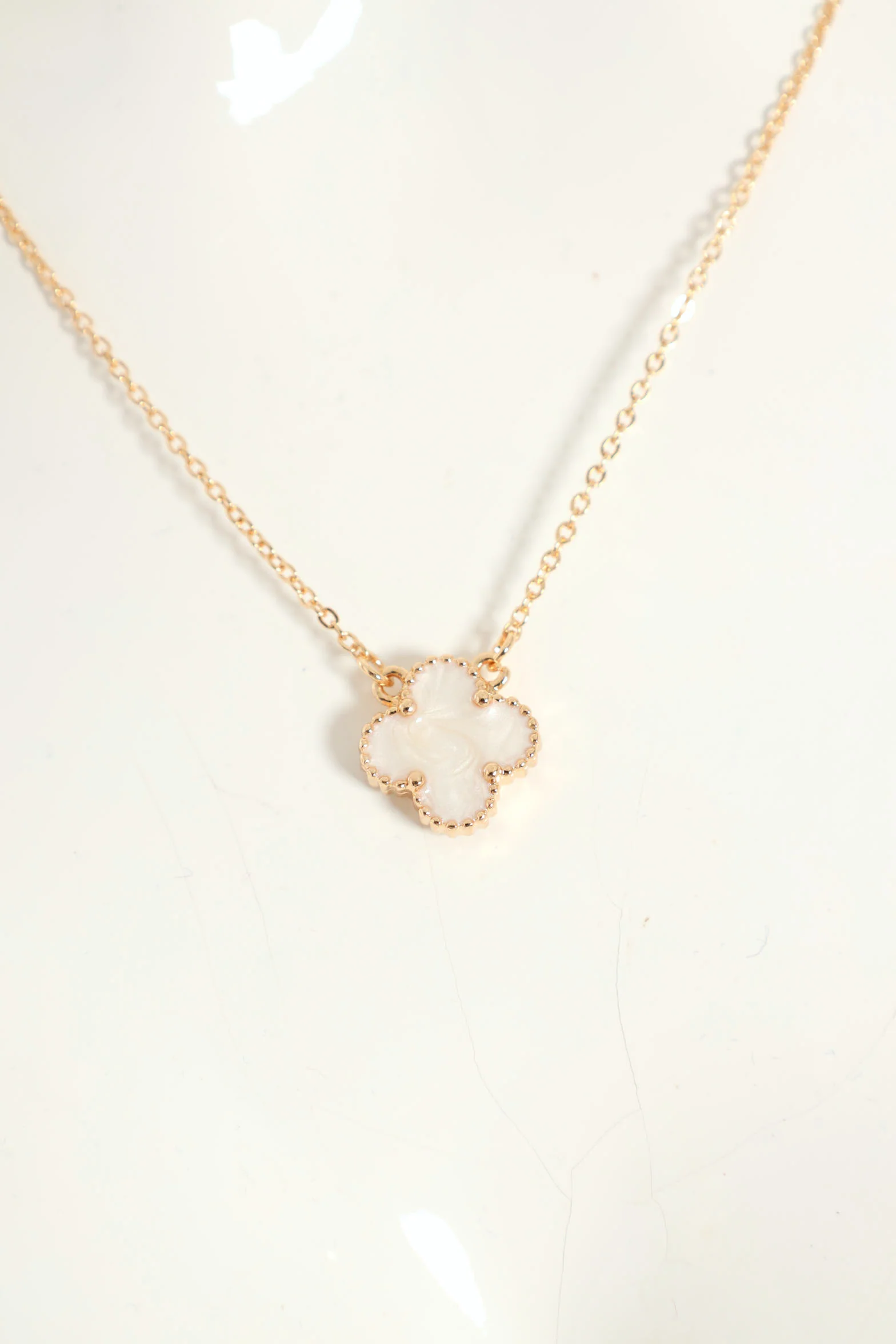 2 Pack Pearl Enamel Clover Stud & Pendant - Gold/White - Image 3