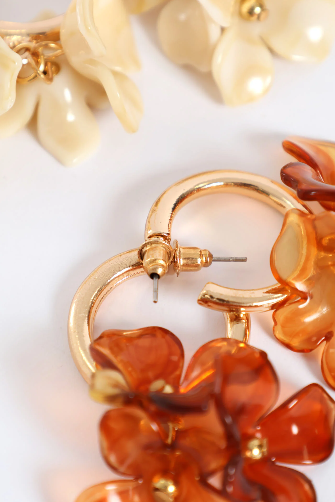 2 Pack Resin Floral Huggie Earrings - Gold - Image 3