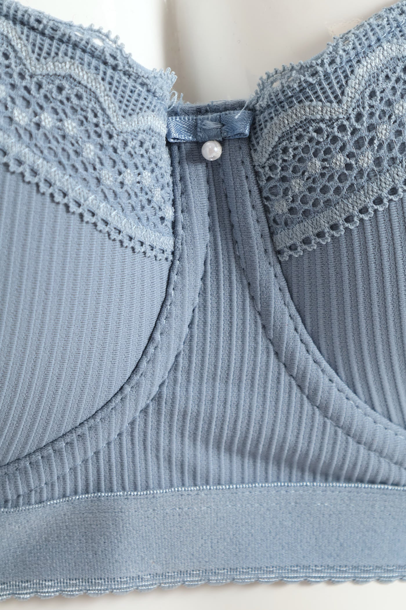 2 Pack Ribbed Balconette Bra - Blue/White - Image 4