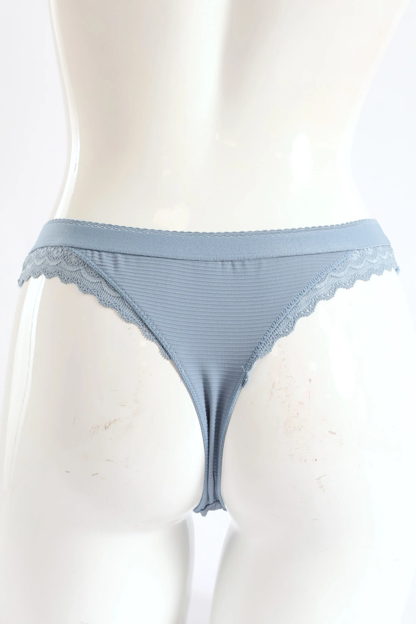 2 Pack Ribbed Thong Panties - Blue/White - Image 4