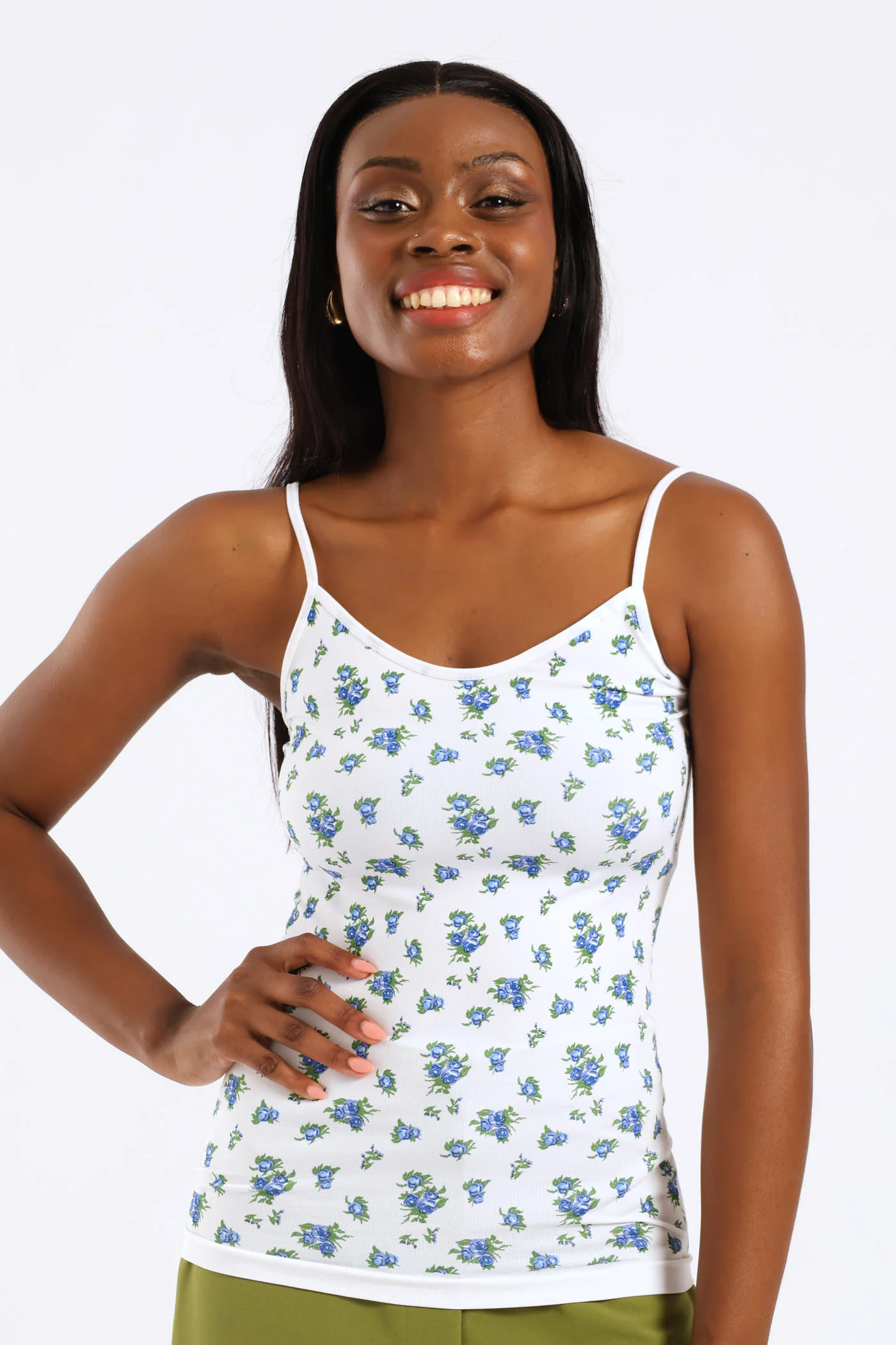 2 Pack Seamless Print Cami - White/Blue - Image 4