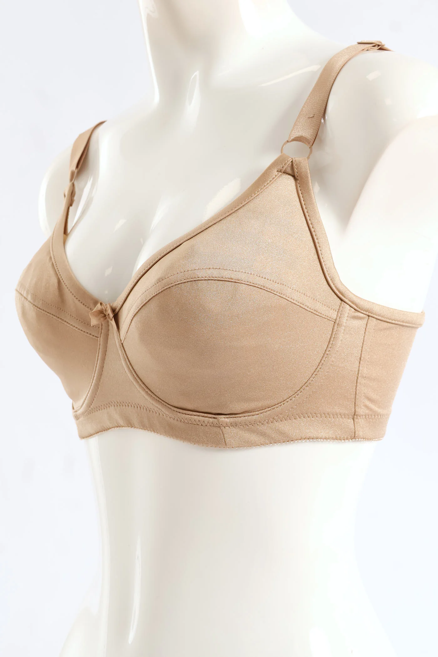 2 Pack Shiny Non-Padded Panel Cup Bra - Beige/White - Image 4