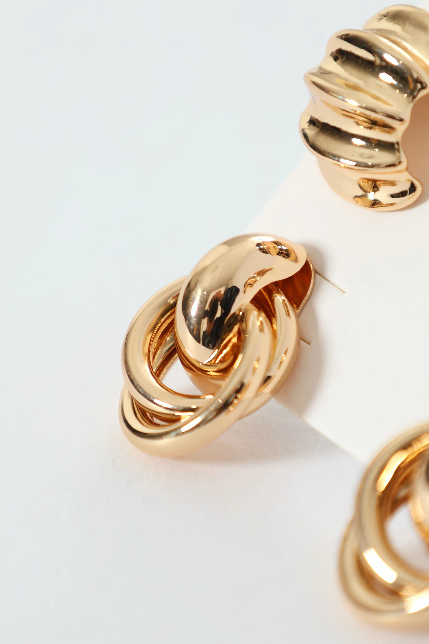 2 Pack Small Rigid Hoop & Doorknocker Earrings - Gold - Image 2