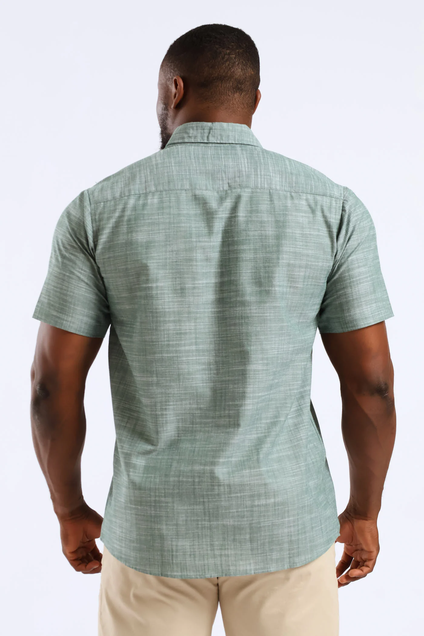 2 Tone Slub Button Down Shirt - Moss Green - Image 3