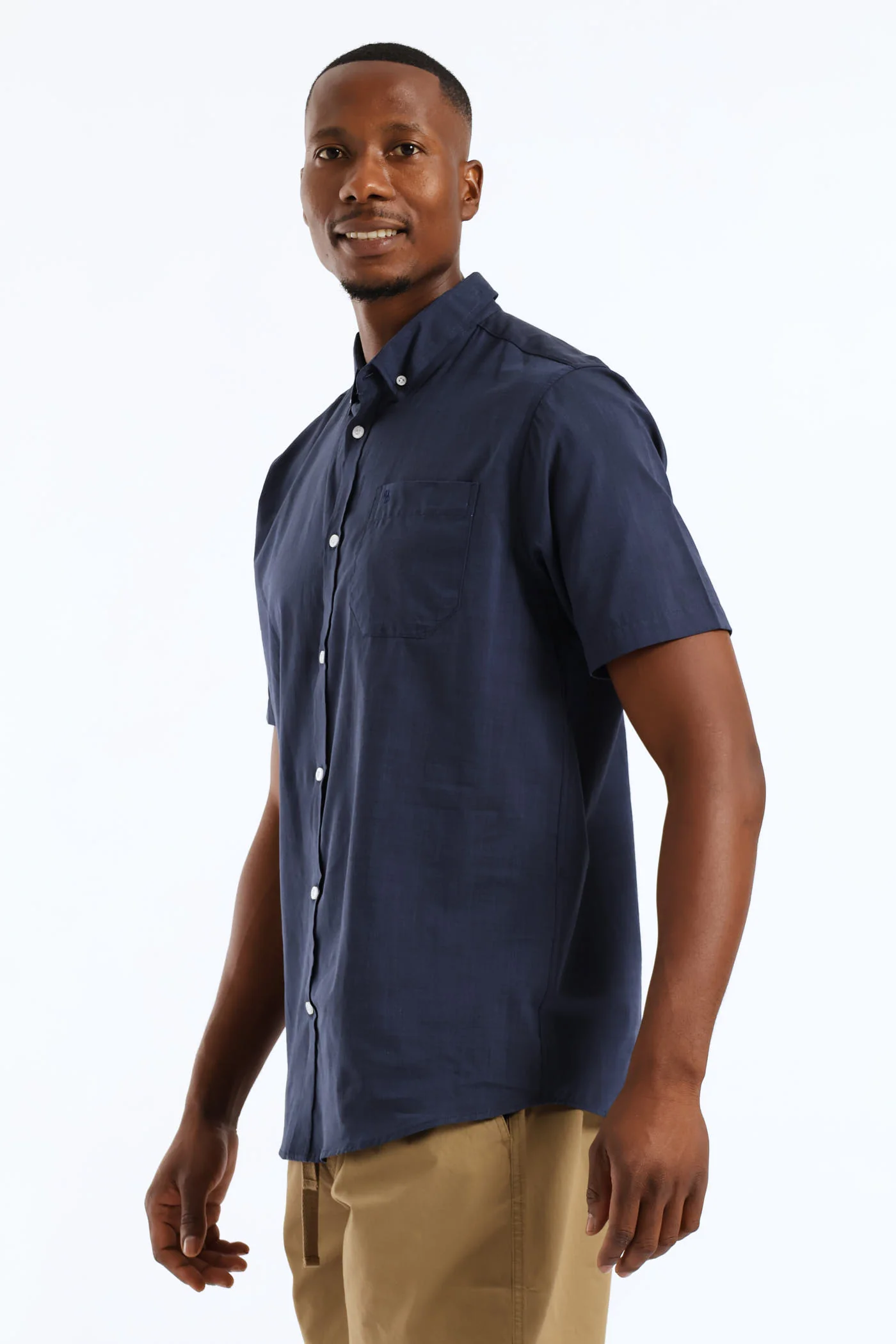 2 Tone Slub Button Down Shirt - Navy - Image 3