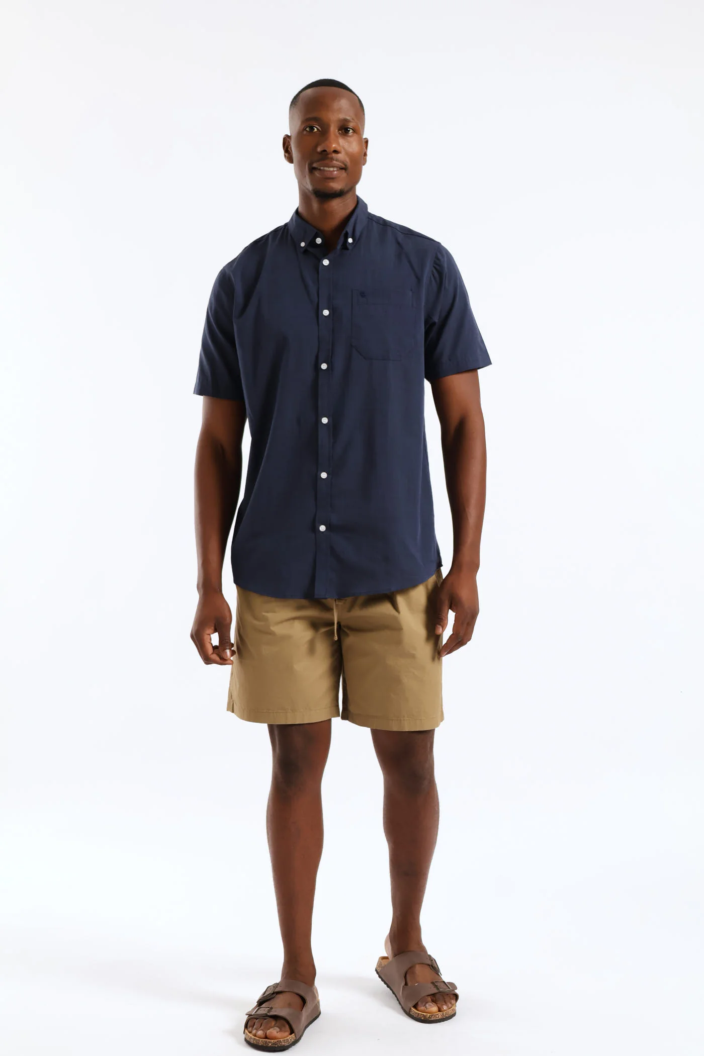 2 Tone Slub Button Down Shirt - Navy - Image 4