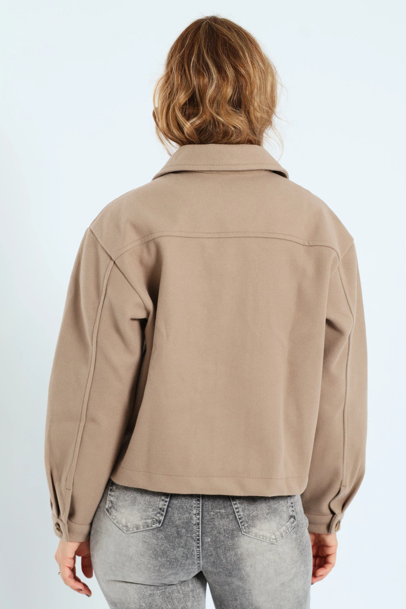 Utility Pocket Melton Trucker Jacket - Oatmeal Melange - Image 3