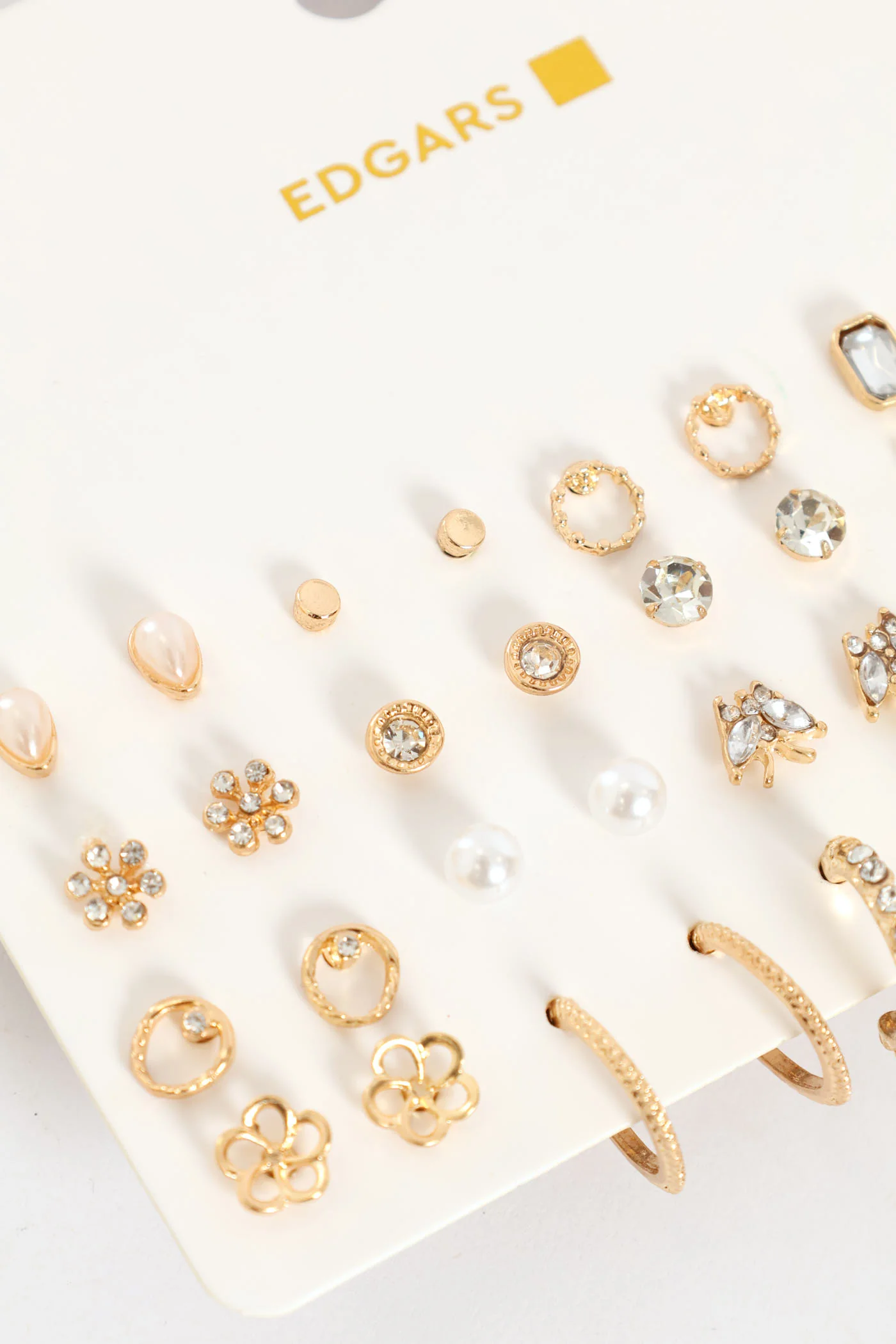 20 Pack Diamante Stud & Hoop Earrings - Gold - Image 3