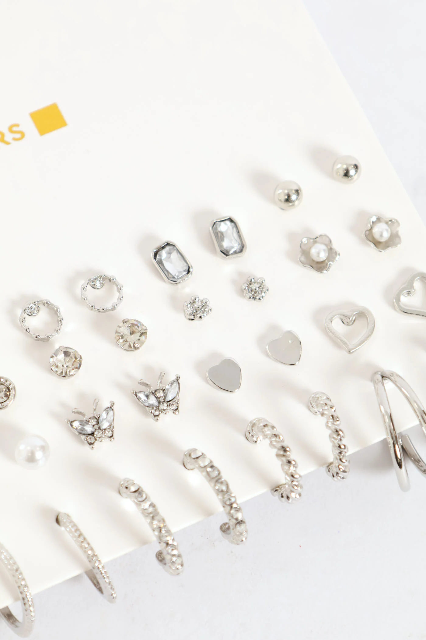 20 Pack Diamante Stud & Hoop Earrings - Silver - Image 2